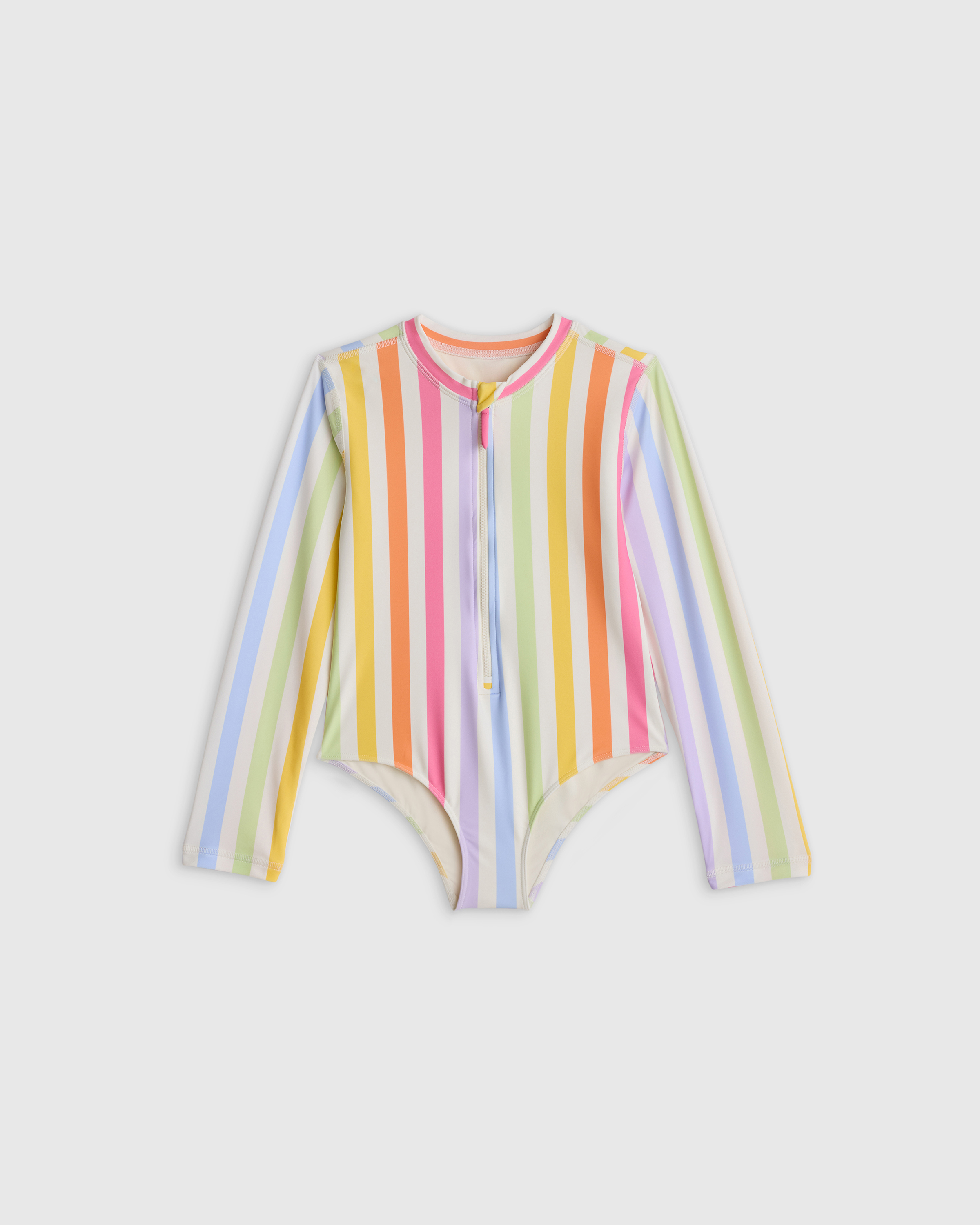 Rainbow Stripe Long Sleeve Zip-Up Swimsuit
