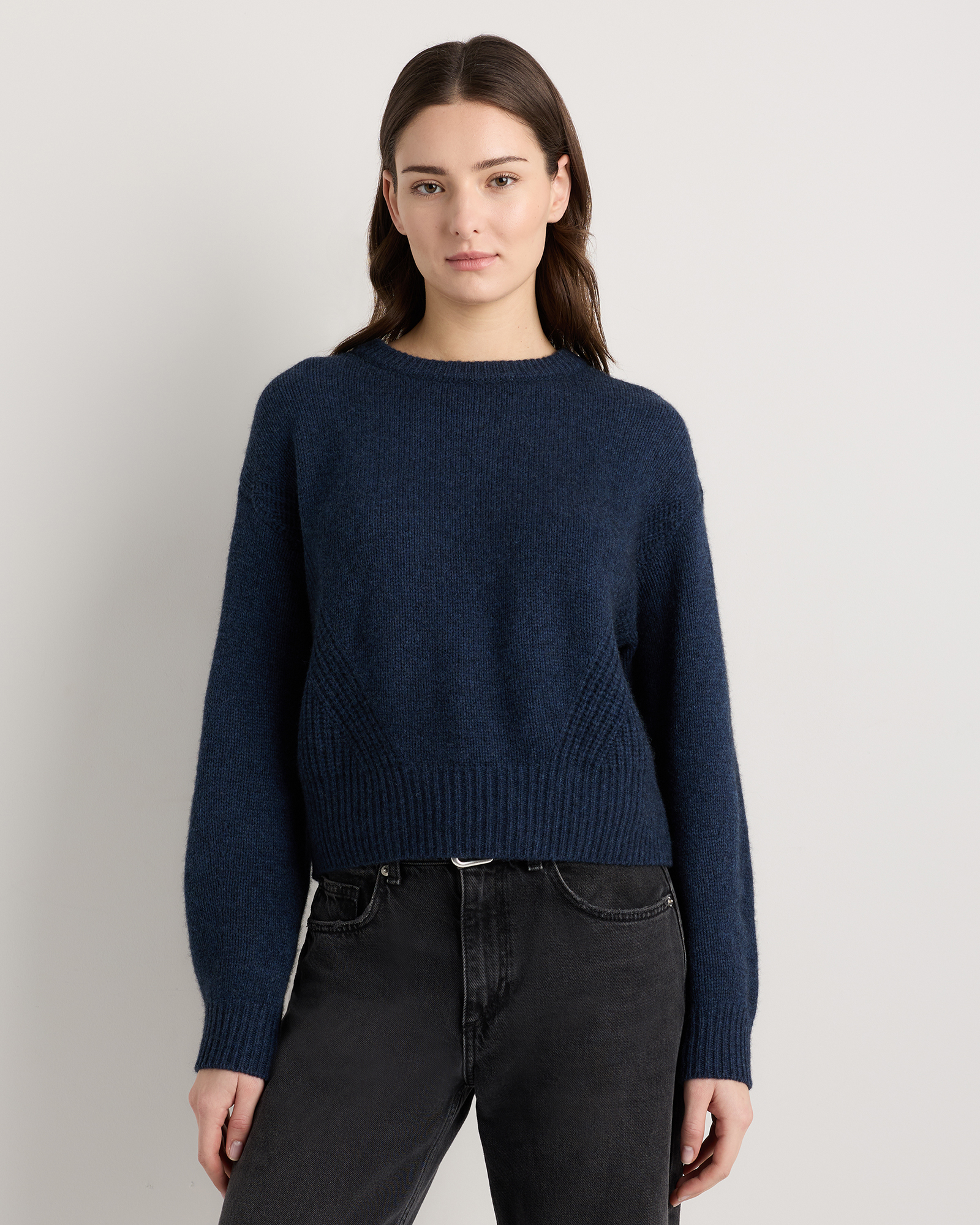 Quince Women's 100% Yak Wool Pointelle Detail Relaxed Crew Neck Alpaca Sweater