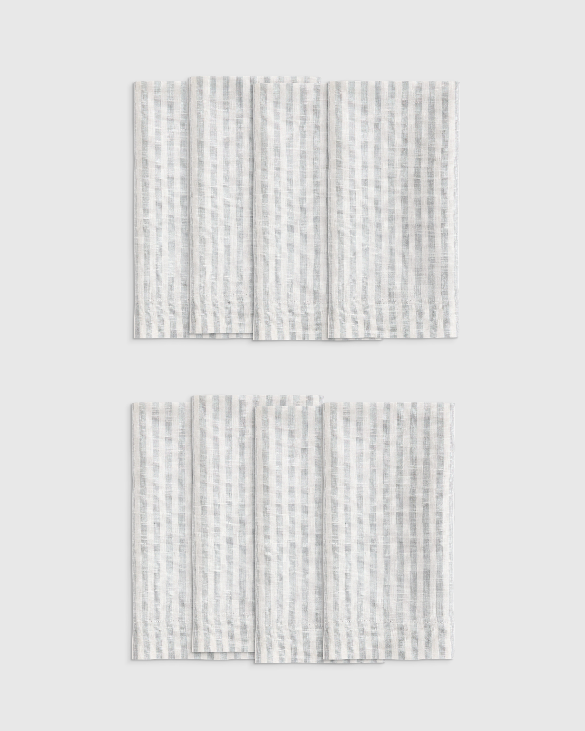 Mist/White Stripe European Linen Wide-Hem Stripe Napkins (Set of 8)