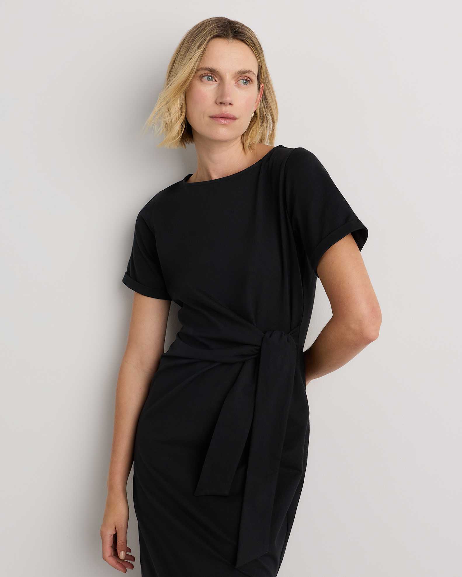 Stretch Cotton Jersey Side Tie Midi Dress Stretch Cotton Jersey Side Tie Midi Dress