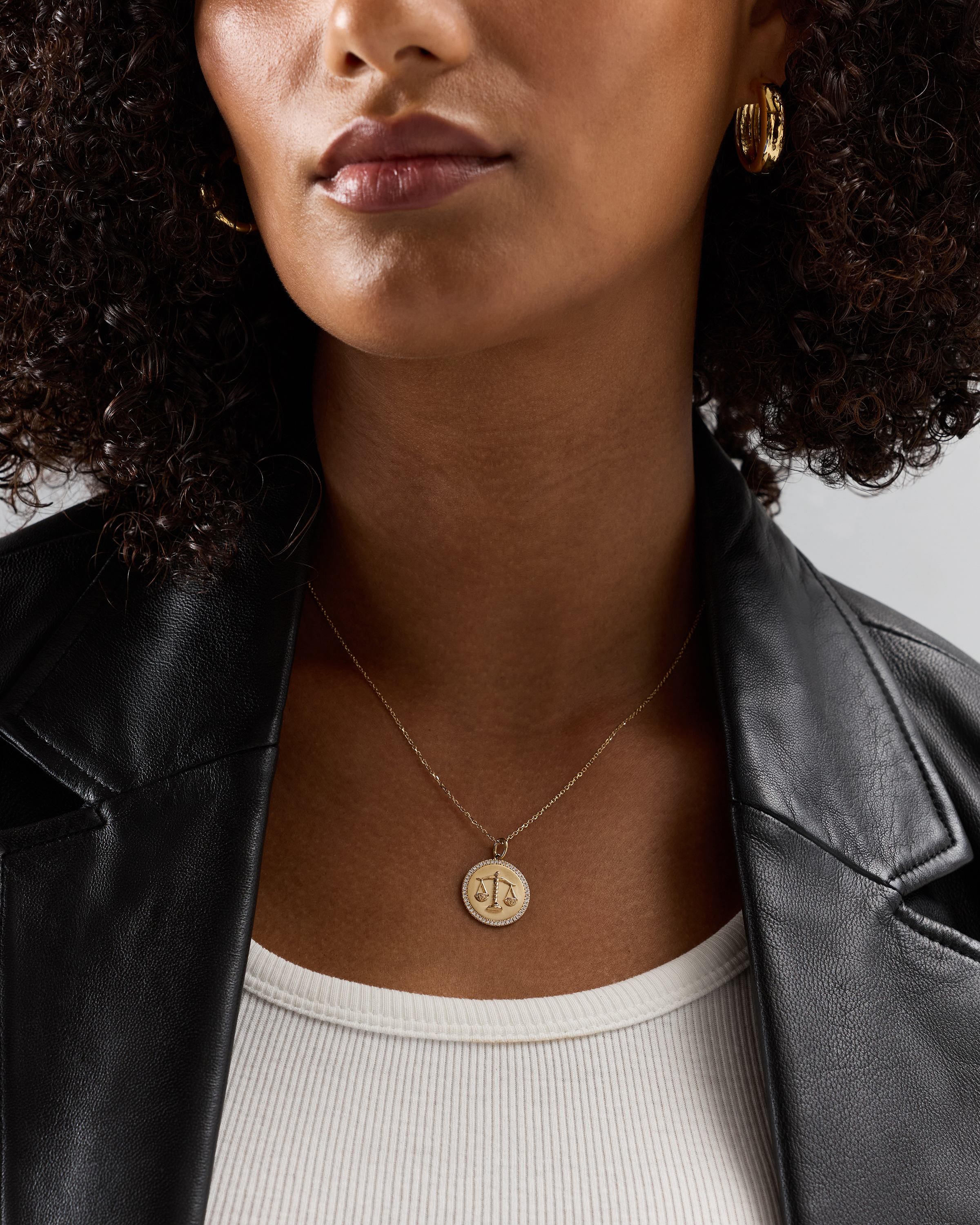 14K Gold Pave Zodiac Medallion Charm - thumbnail 2