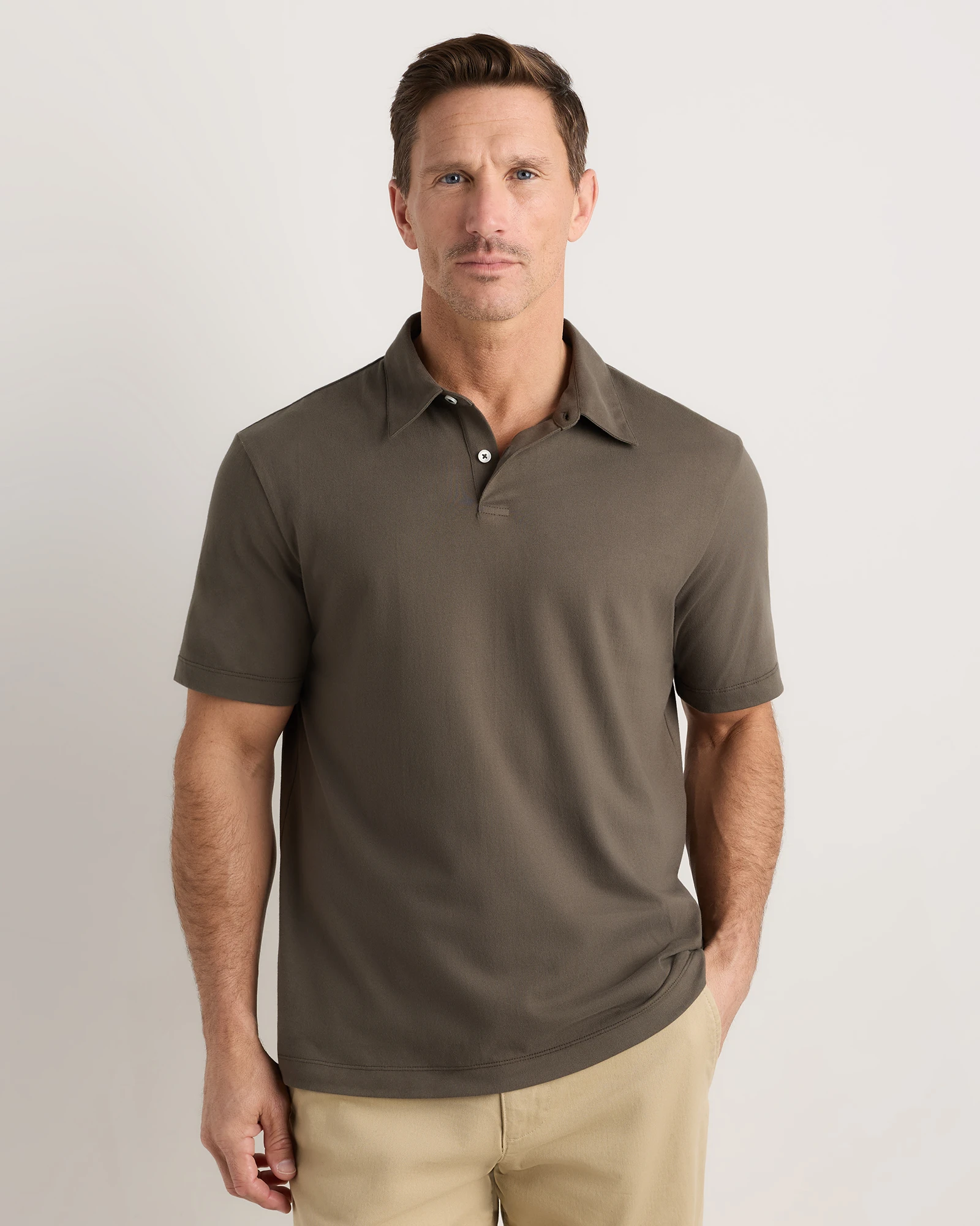 Quince 100% Organic Sueded Cotton Jersey Polo in Charcoal, 100% natural fabric shirts