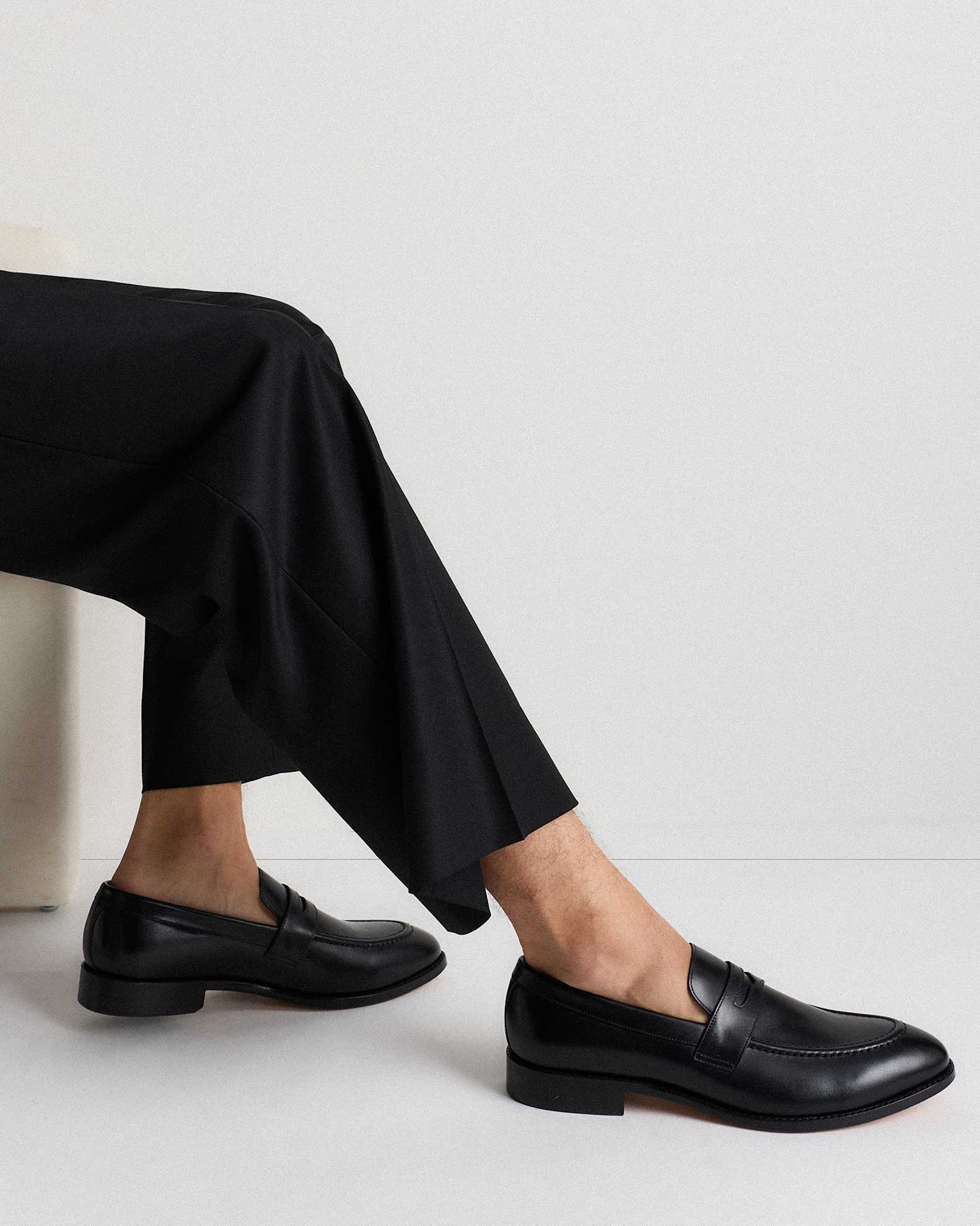 Calfskin Leather Penny Loafer in Black Calfskin Leather Penny Loafer in Black