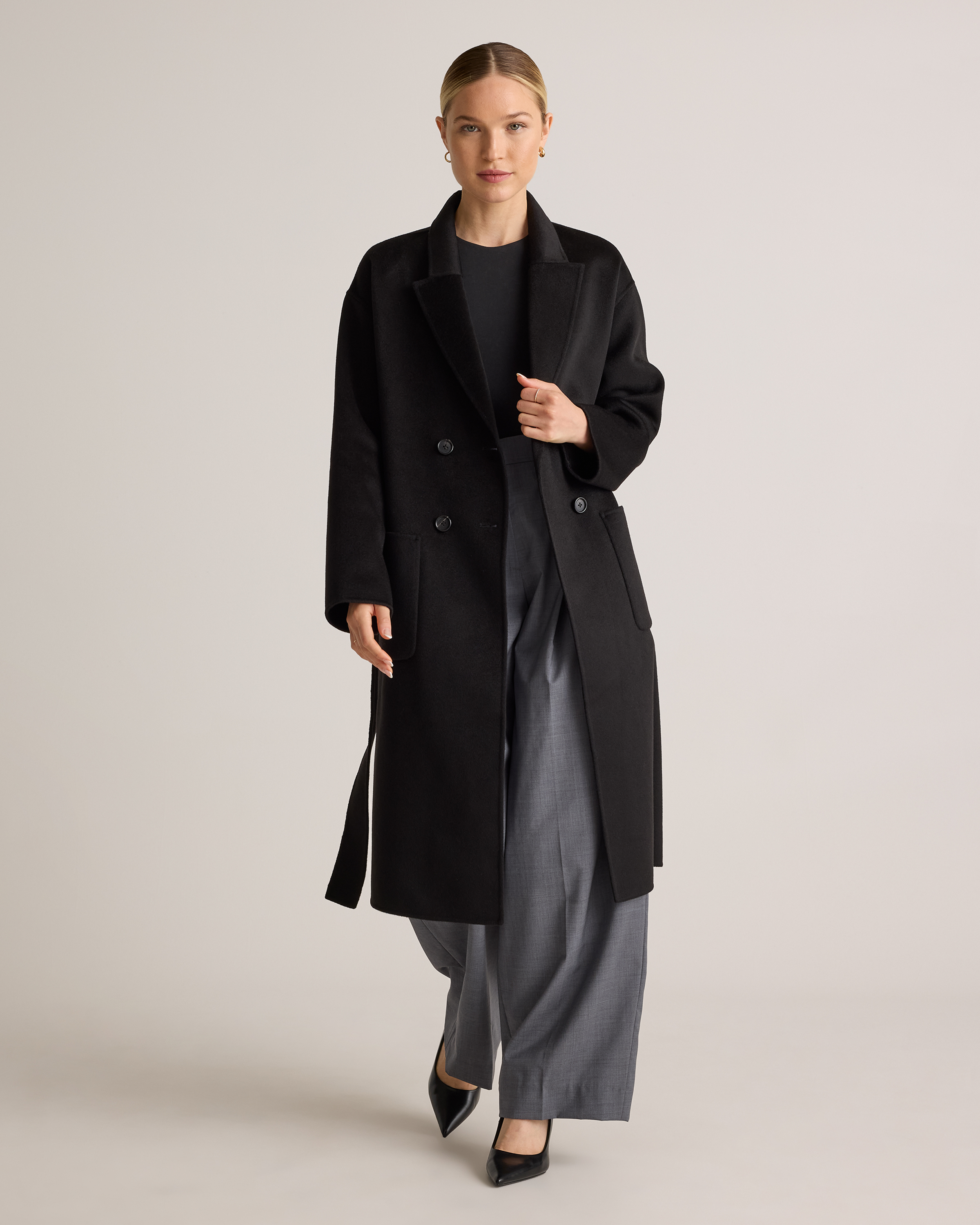 100% Mongolian Cashmere Double-Faced Double-Breasted Wrap Coat in