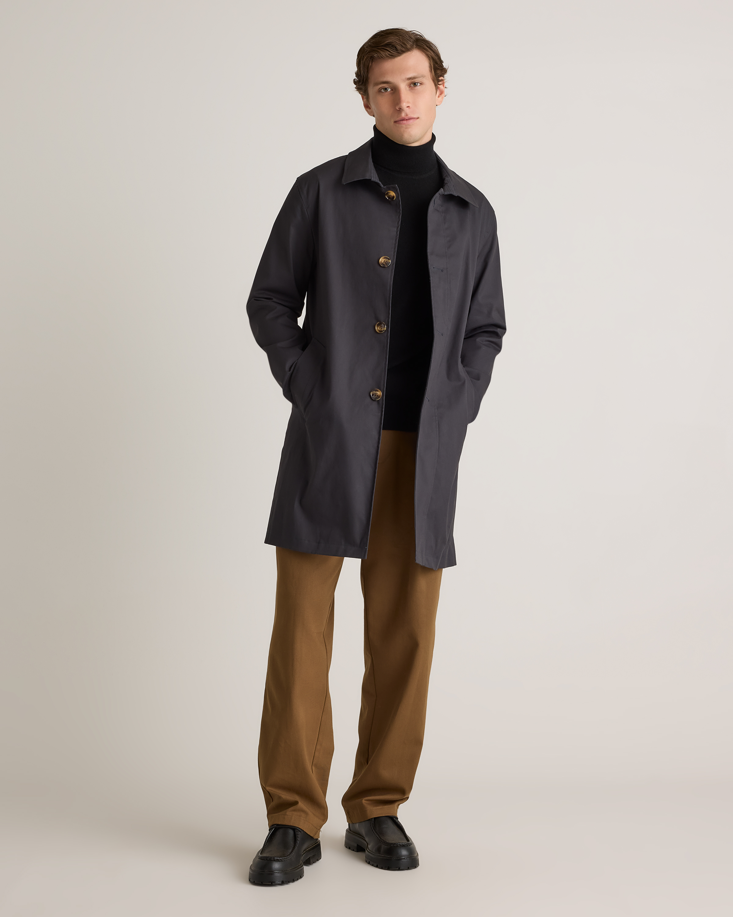 【Eaphi】mulch way collar long trench ネイビー Comfort Stretch Long Trench Coat in Navy