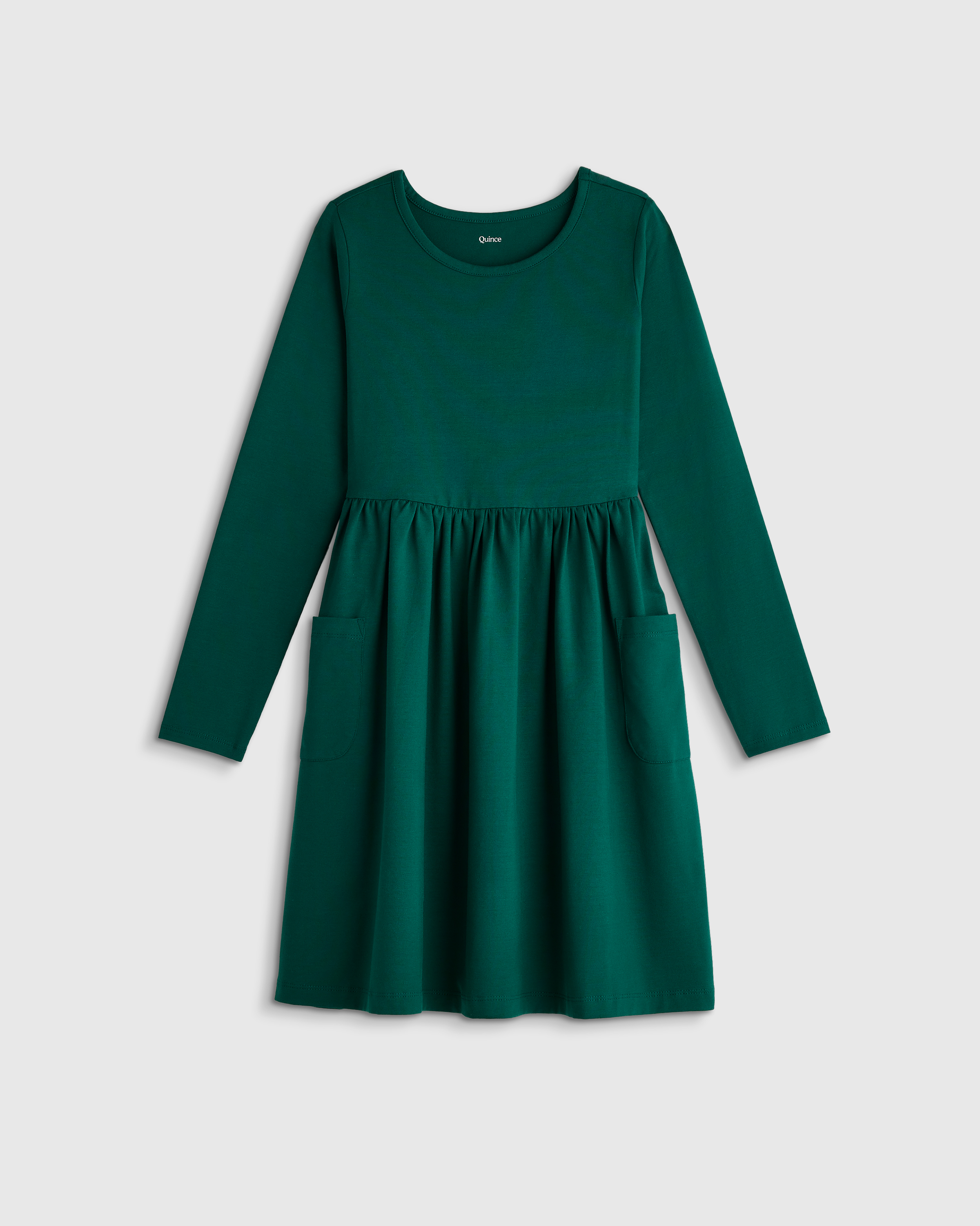 Forest Green Organic Cotton Long Sleeve Fit and Flare Pocket Dress 