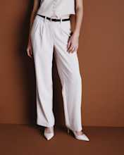 Stretch Crepe Pleated Wide Leg Pants