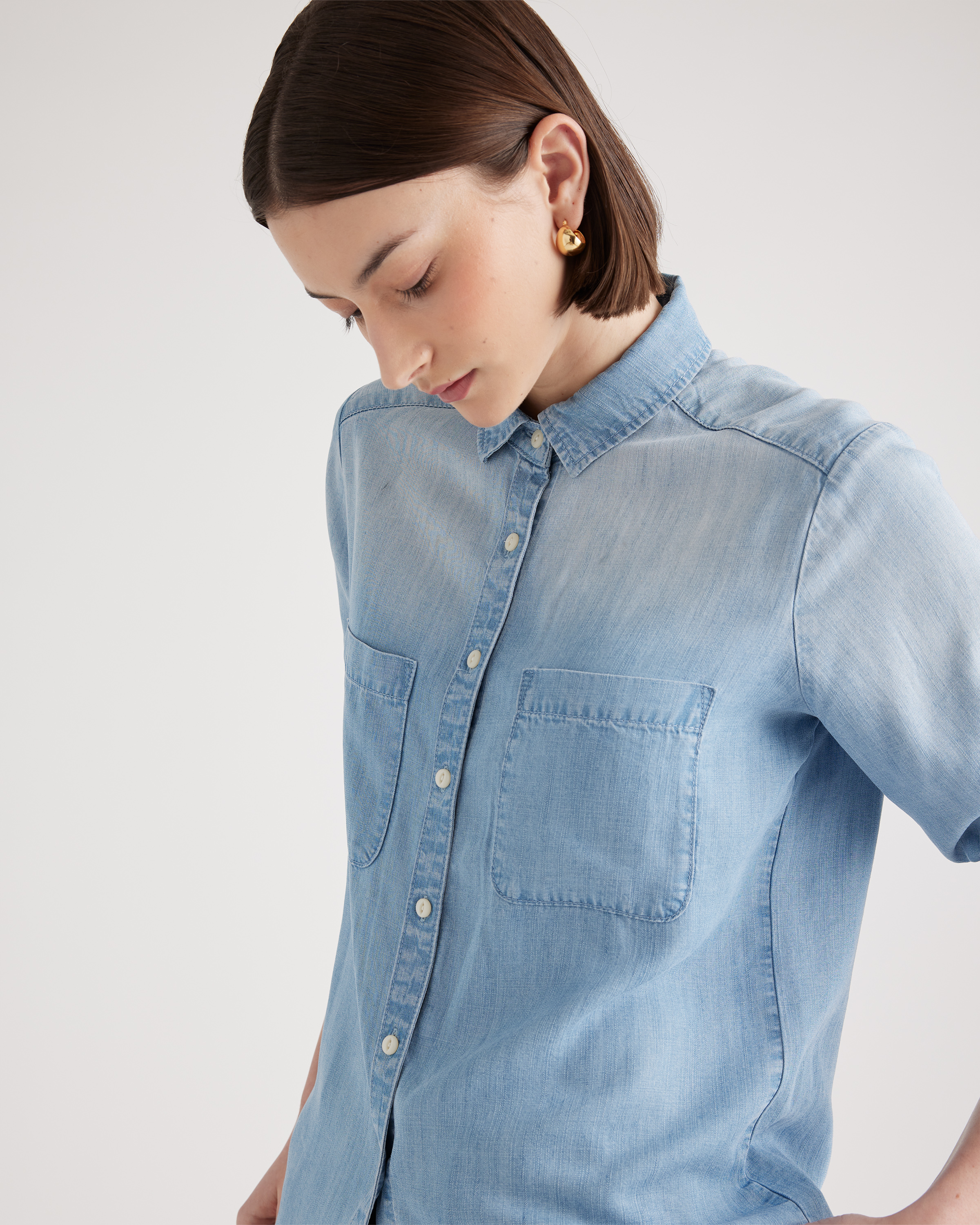 Chambray Tencel Long Sleeve Shirt