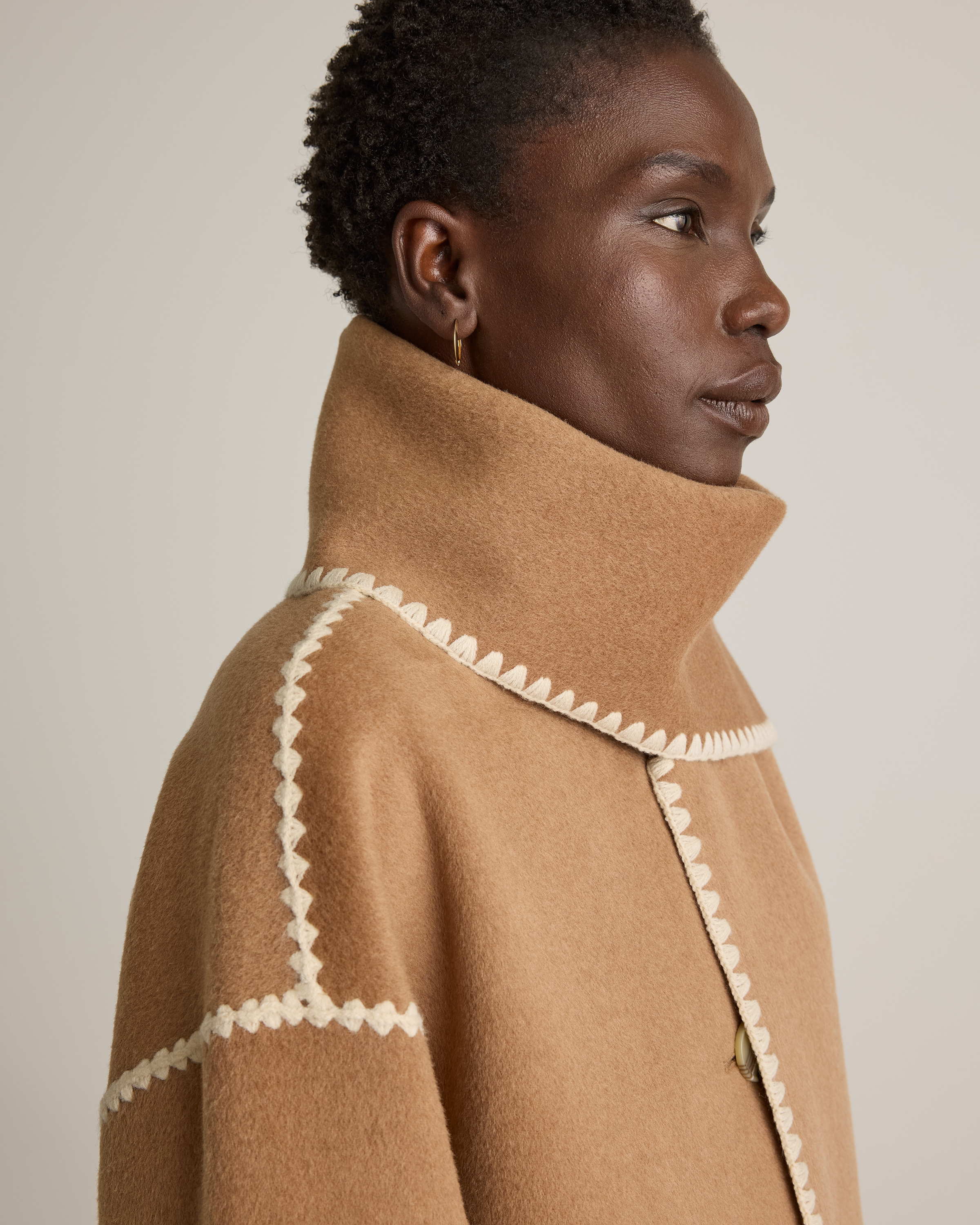 Double-Faced Merino Wool Scarf Coat in Caramel