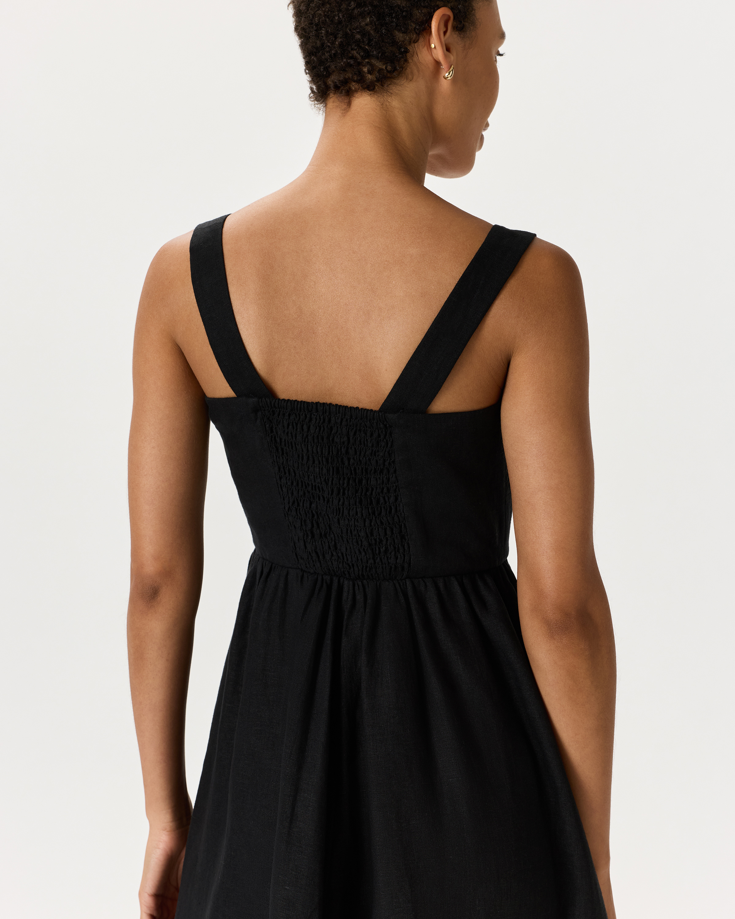60s flare dress Puff Sleeve Poplin Flare Dress - Black