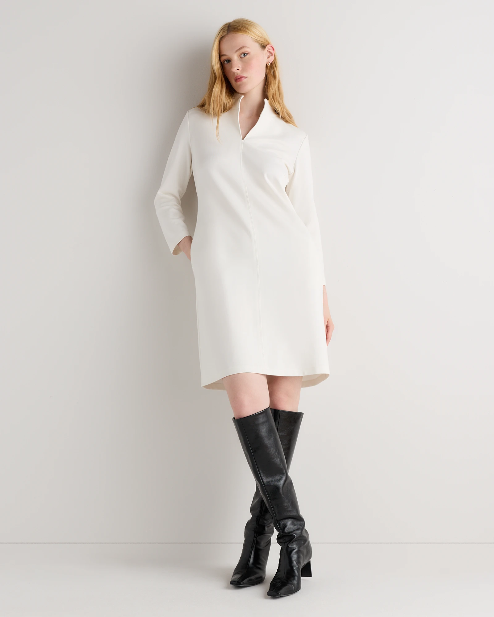 Ultra-Stretch Ponte Split Neck Mini Dress