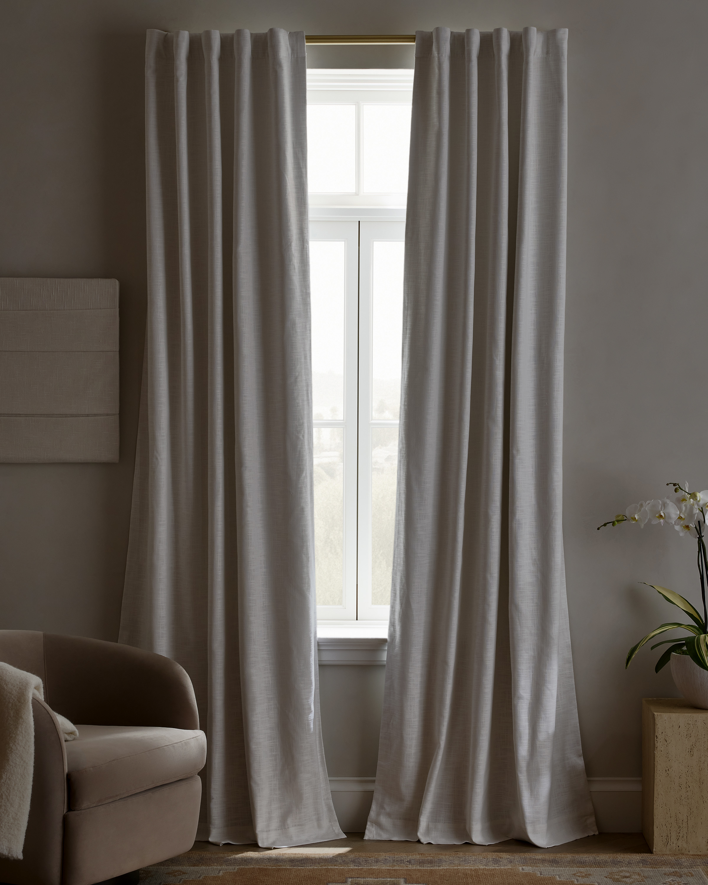 White Textured Cotton True Blackout Curtain