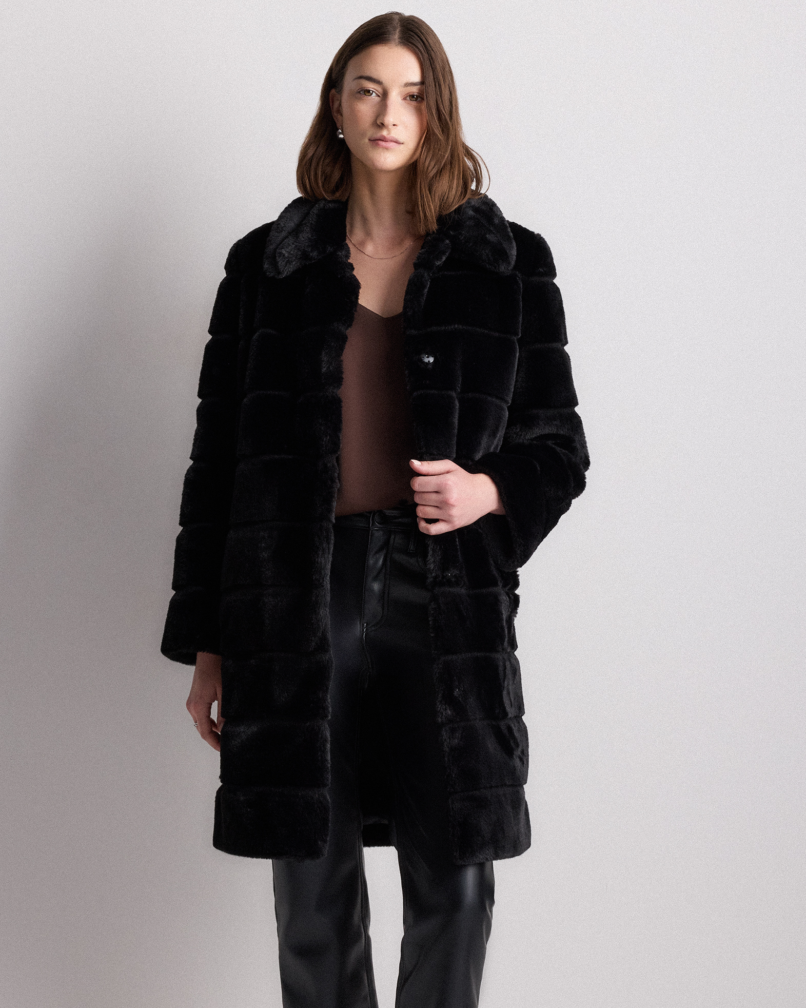 Black Faux Fur Long Coat