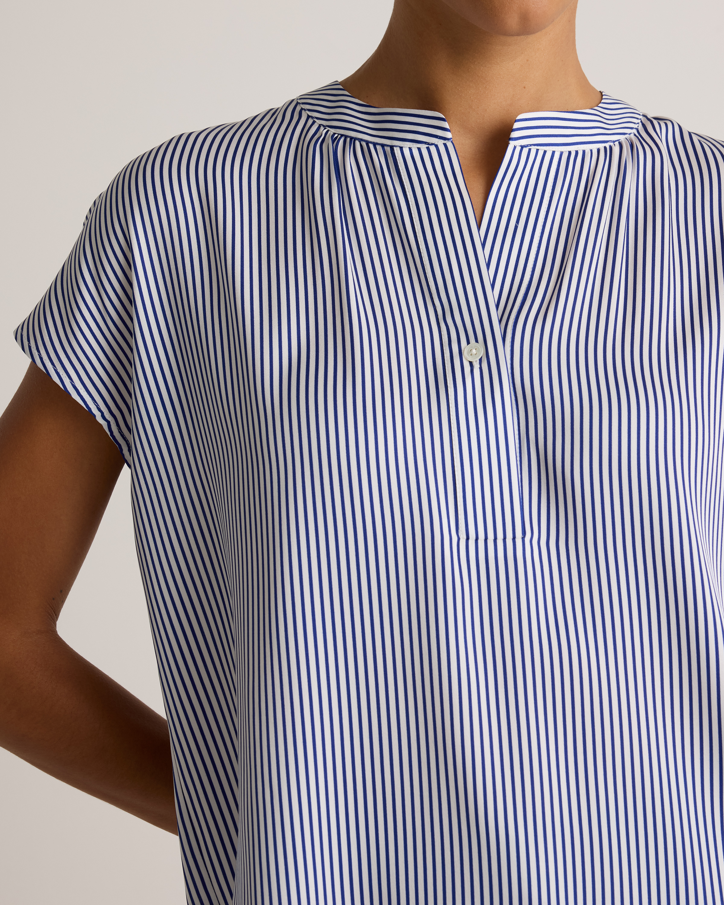 Women's Washable Stretch Silk Dolman Sleeve Blouse in Evie Stripe