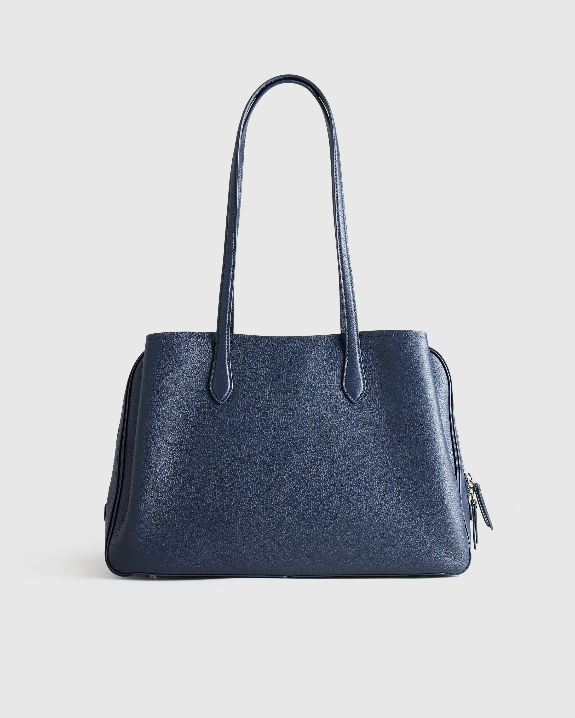 Deep Navy Italian Leather Triple Compartment Work Tote