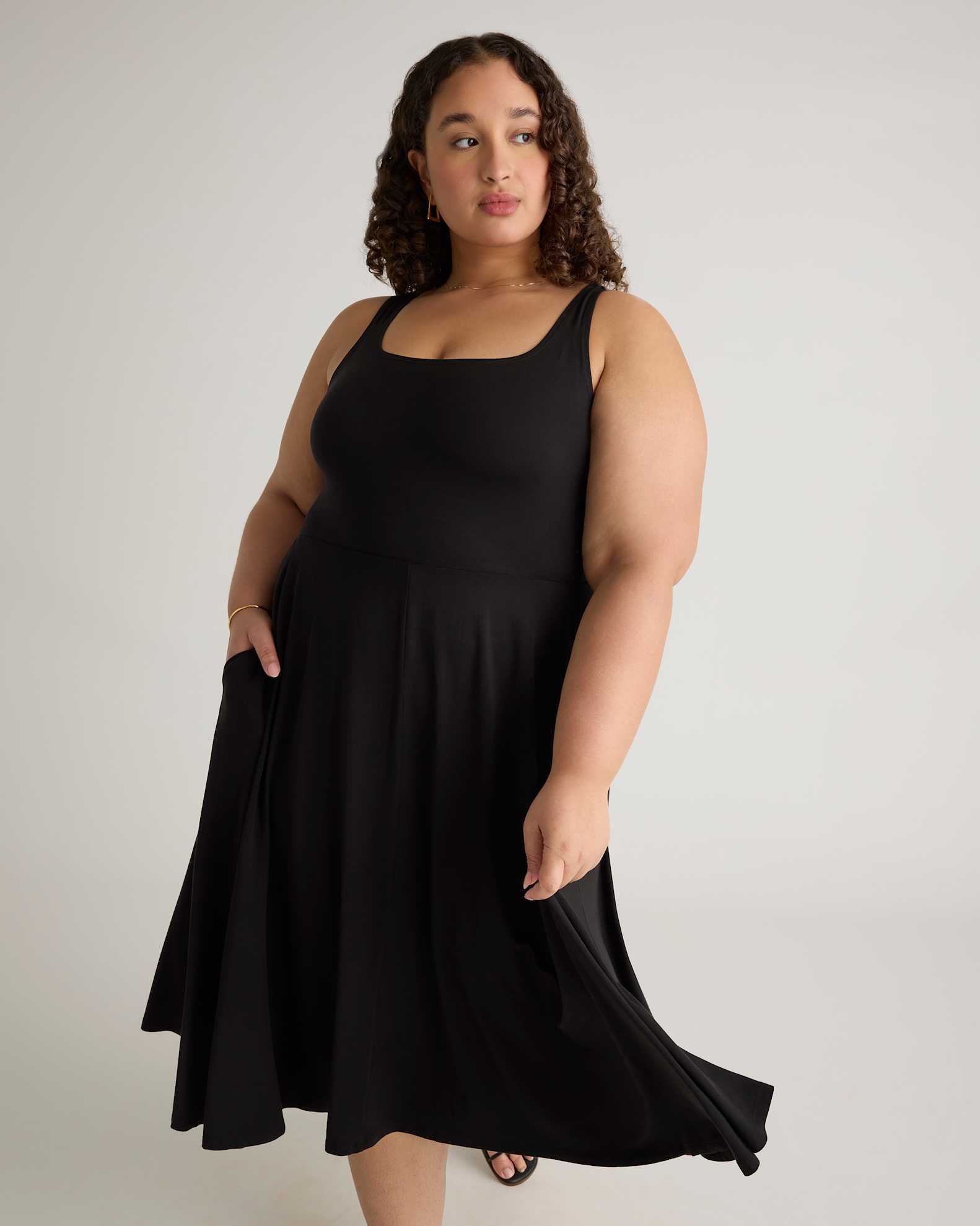 Tencel Jersey Fit & Flare Dress - Plus Size in Black Tencel Jersey Fit & Flare Dress - Plus Size in Black