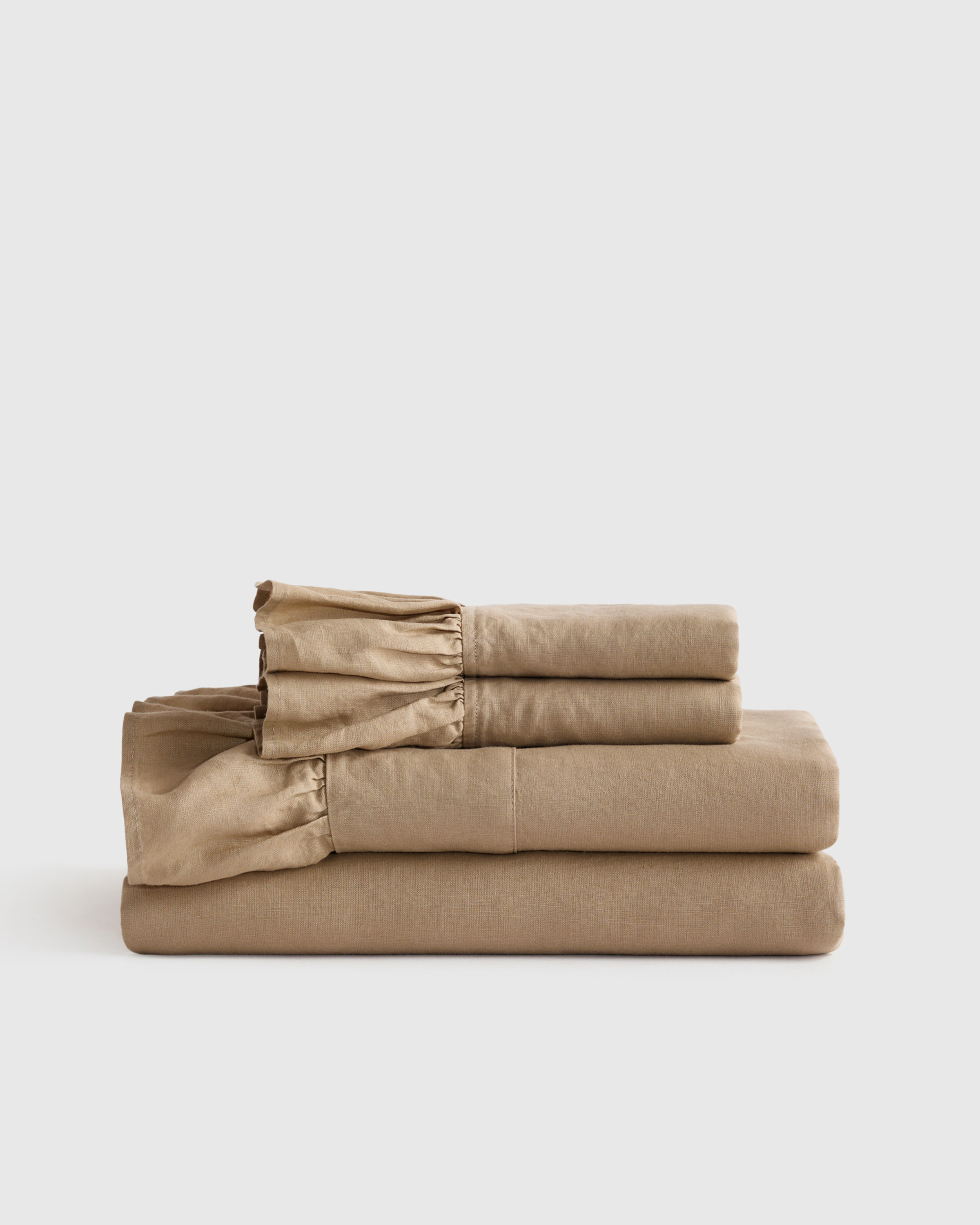 Toffee European Linen Ruffle Sheet Set