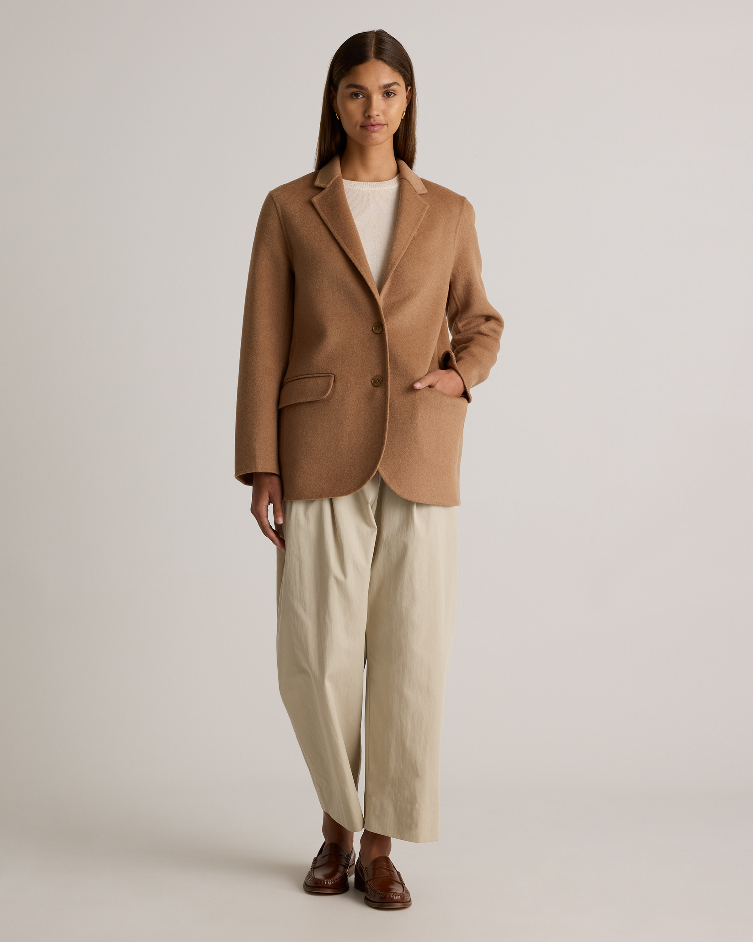 Double-Faced Merino Wool Soft Blazer in Caramel