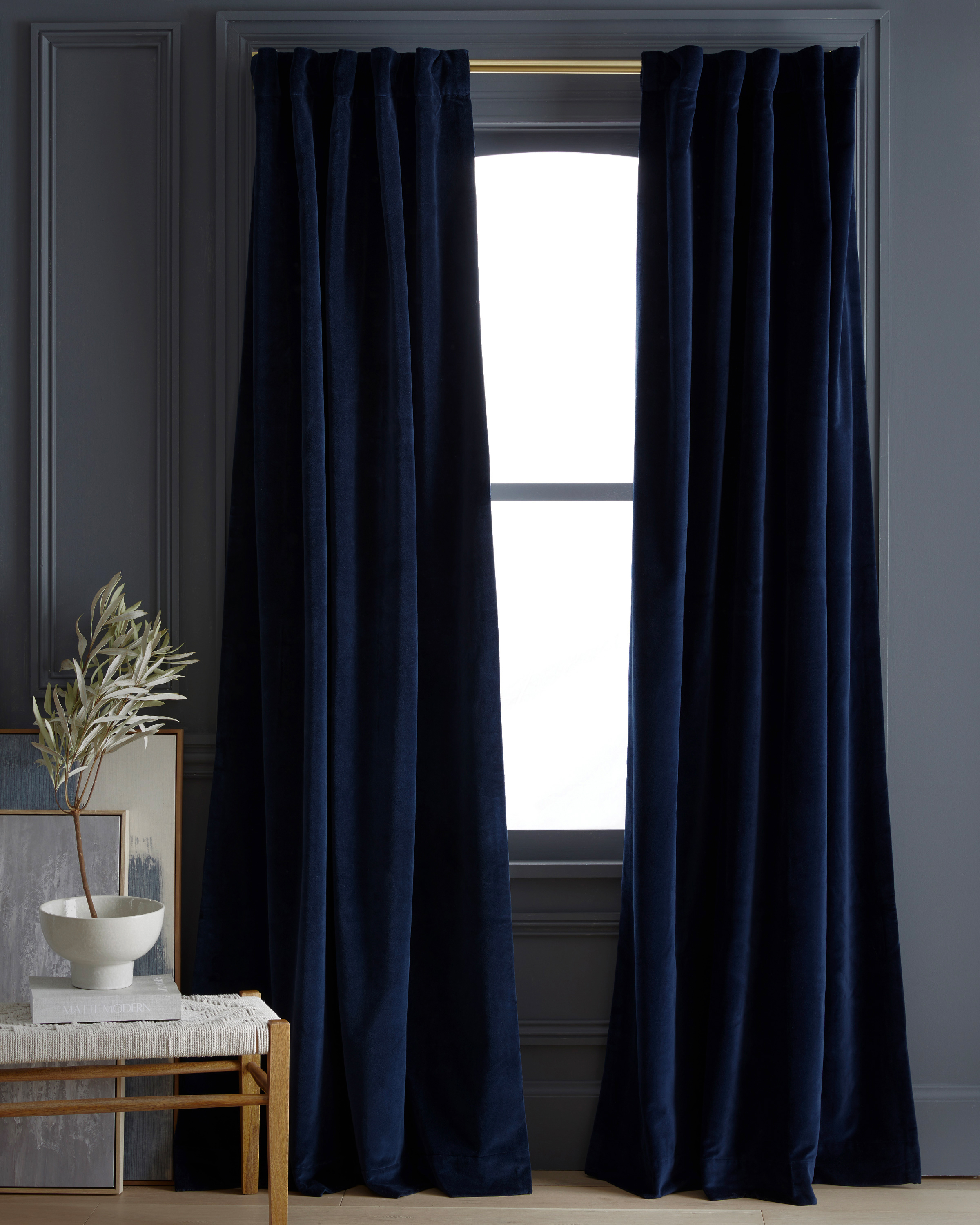 Navy Cotton Velvet True Blackout Curtain