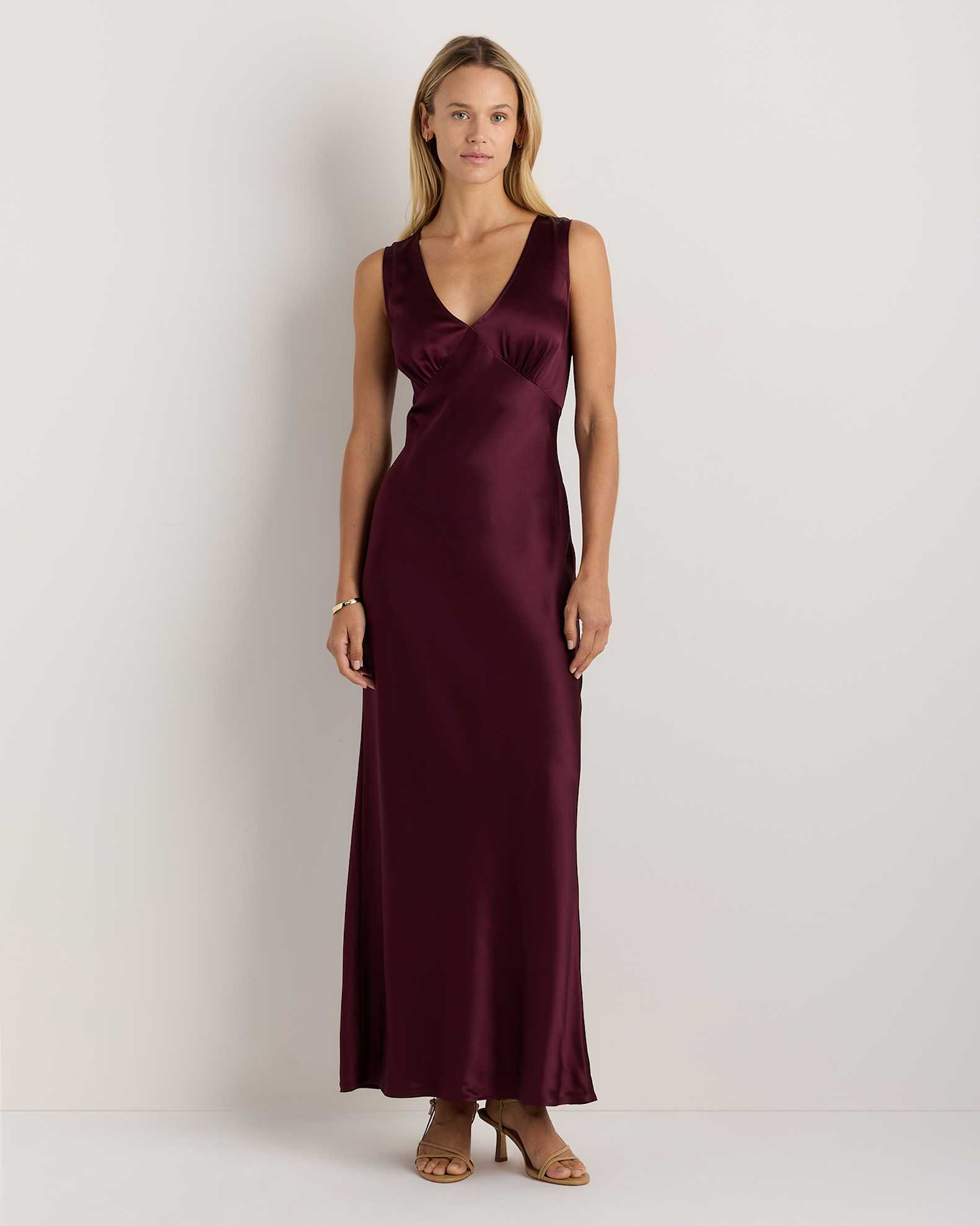 satin wine red dress Rihoas Cowl Neck Mini The high 100% Washable Silk Deep V-Neck
