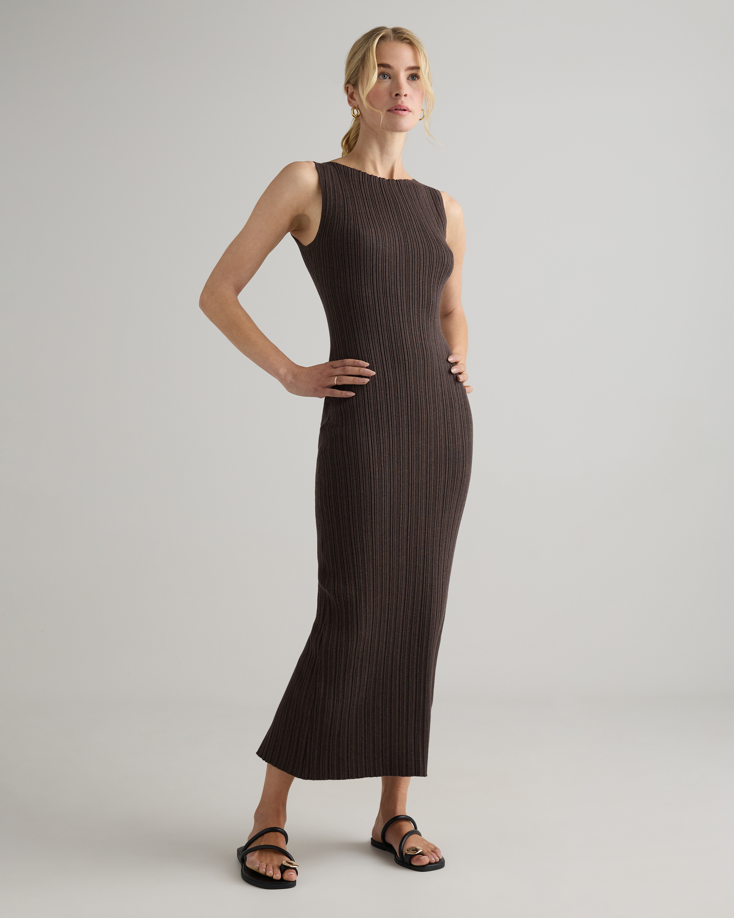 ★ ★ Women's Cotton Ribbed Sleeveless Dress 44C2 Cotton Cashmere Ribbed Sleeveless Midi Dress