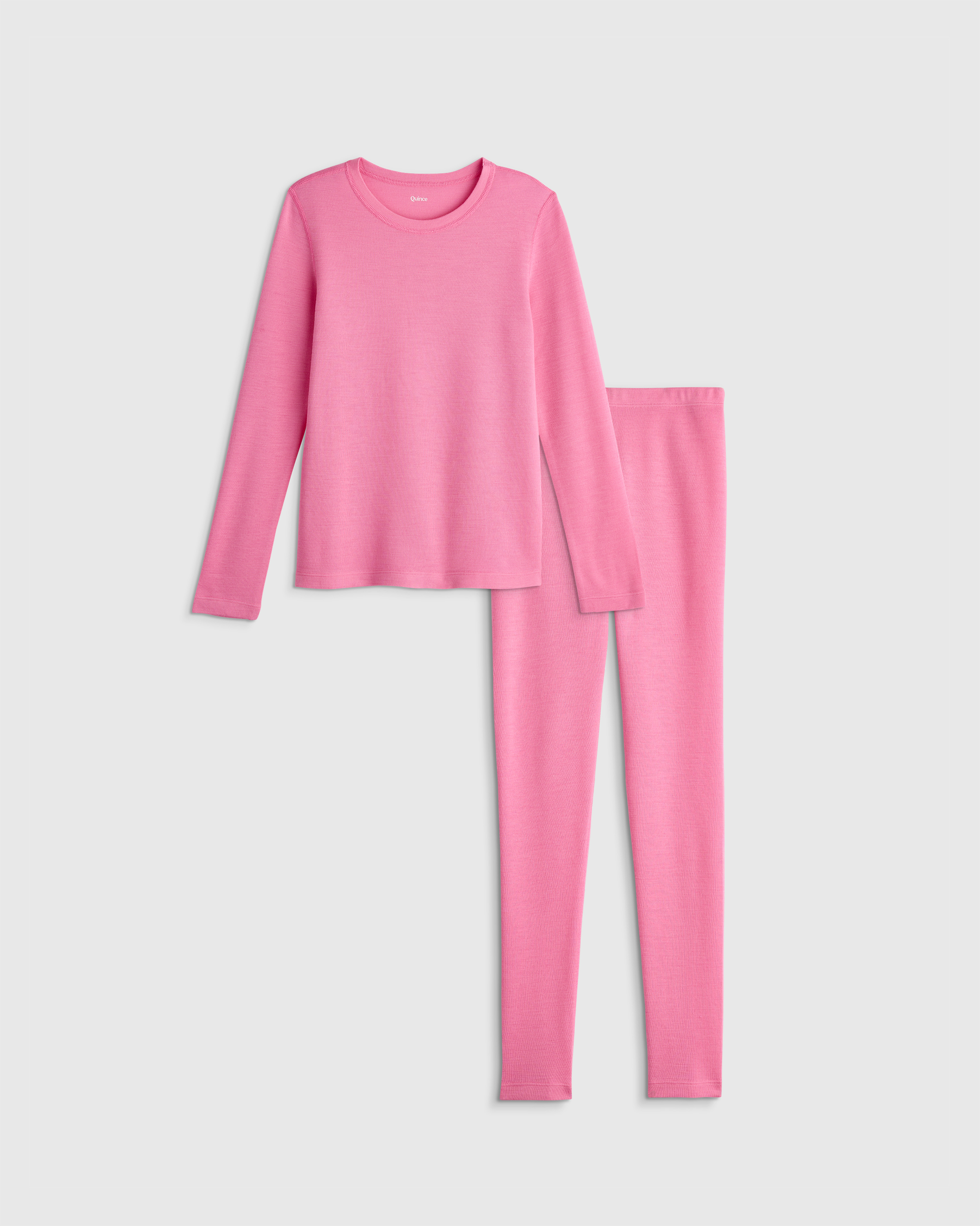 Quince Kids' 100% Merino Wool All-season Base Layer Long Sleeve And Legging Set In Pink