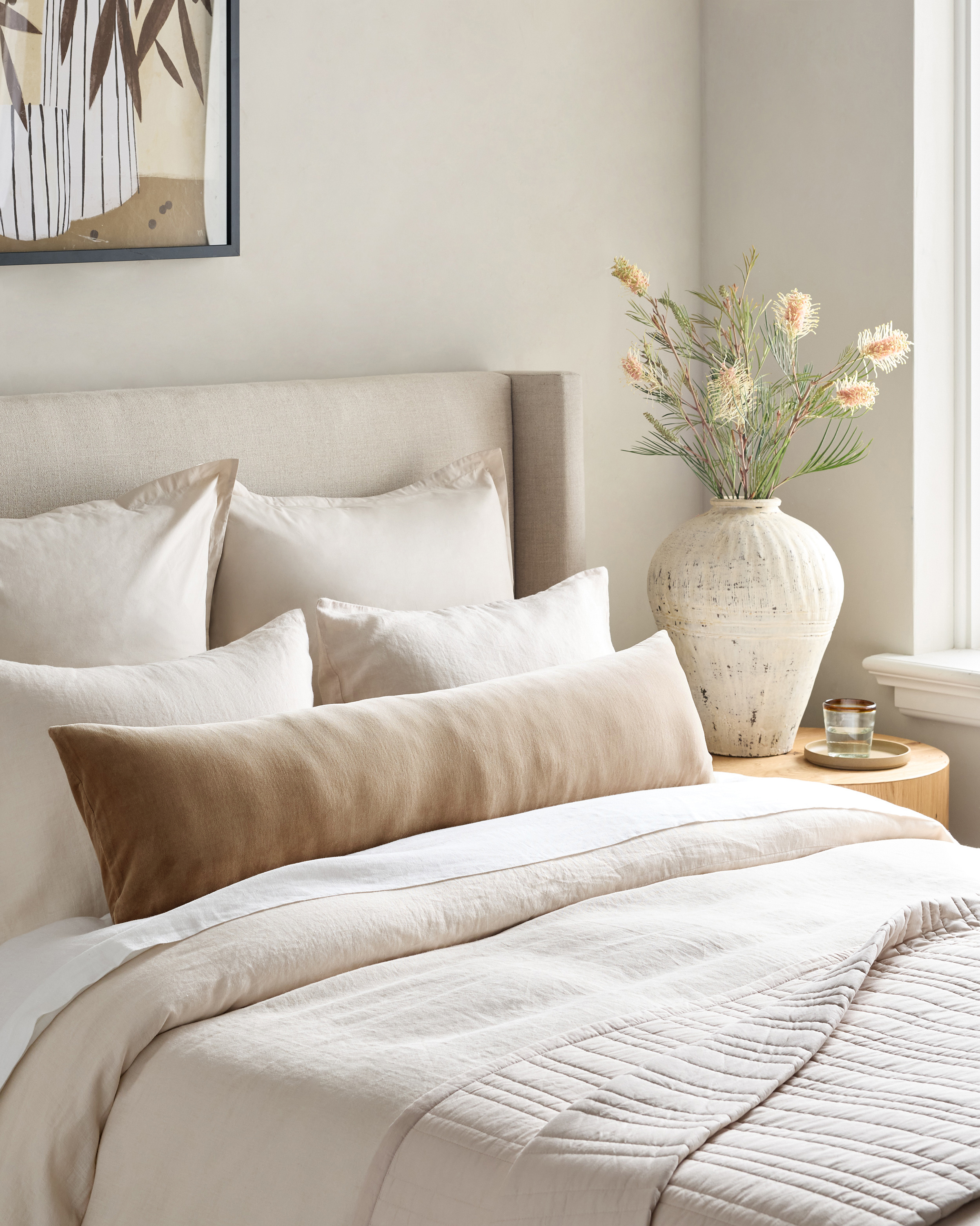 Taupe Cotton Velvet Oversized Lumbar Pillow Cover
