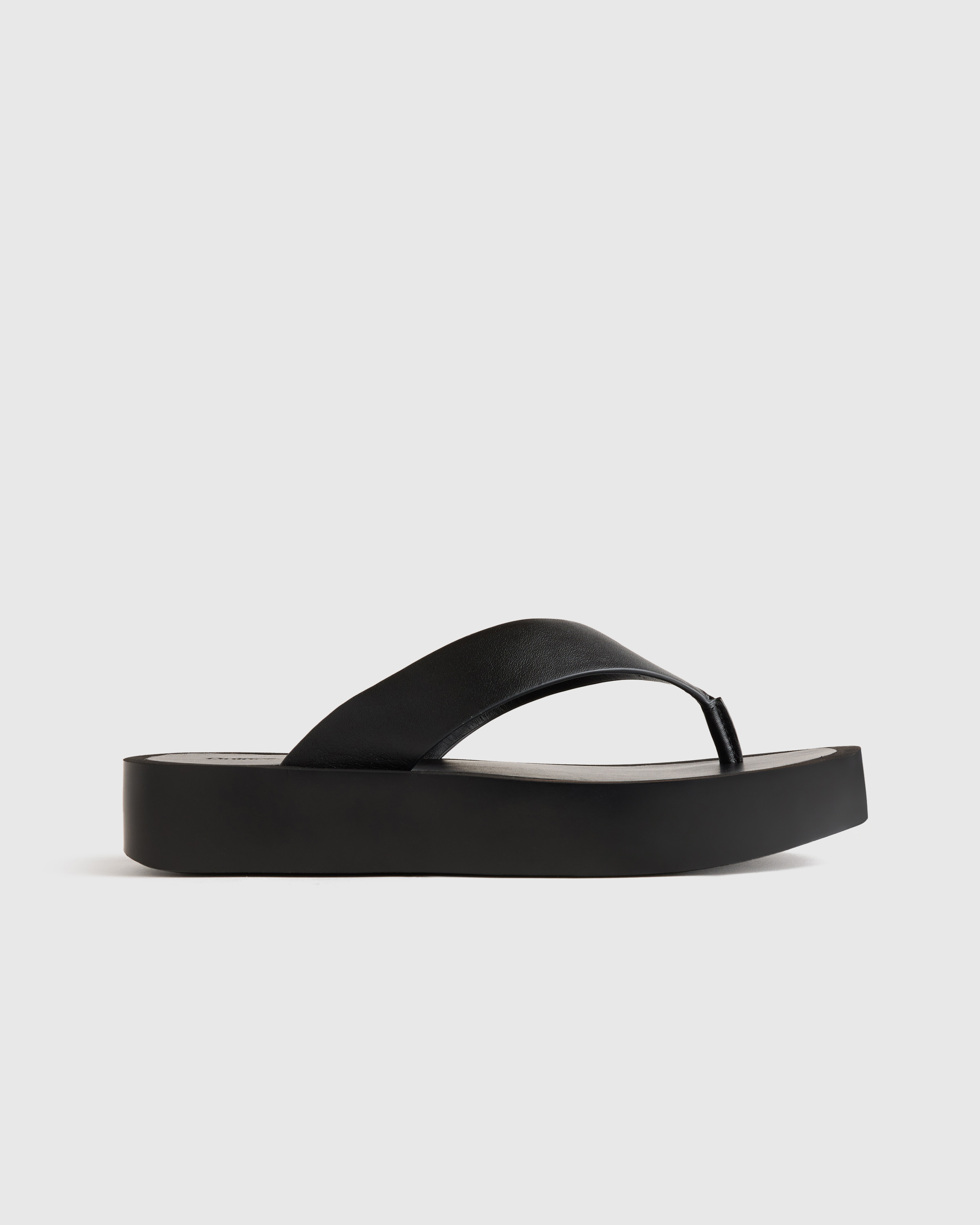 Black Italian Leather Thong Platform Sandal
