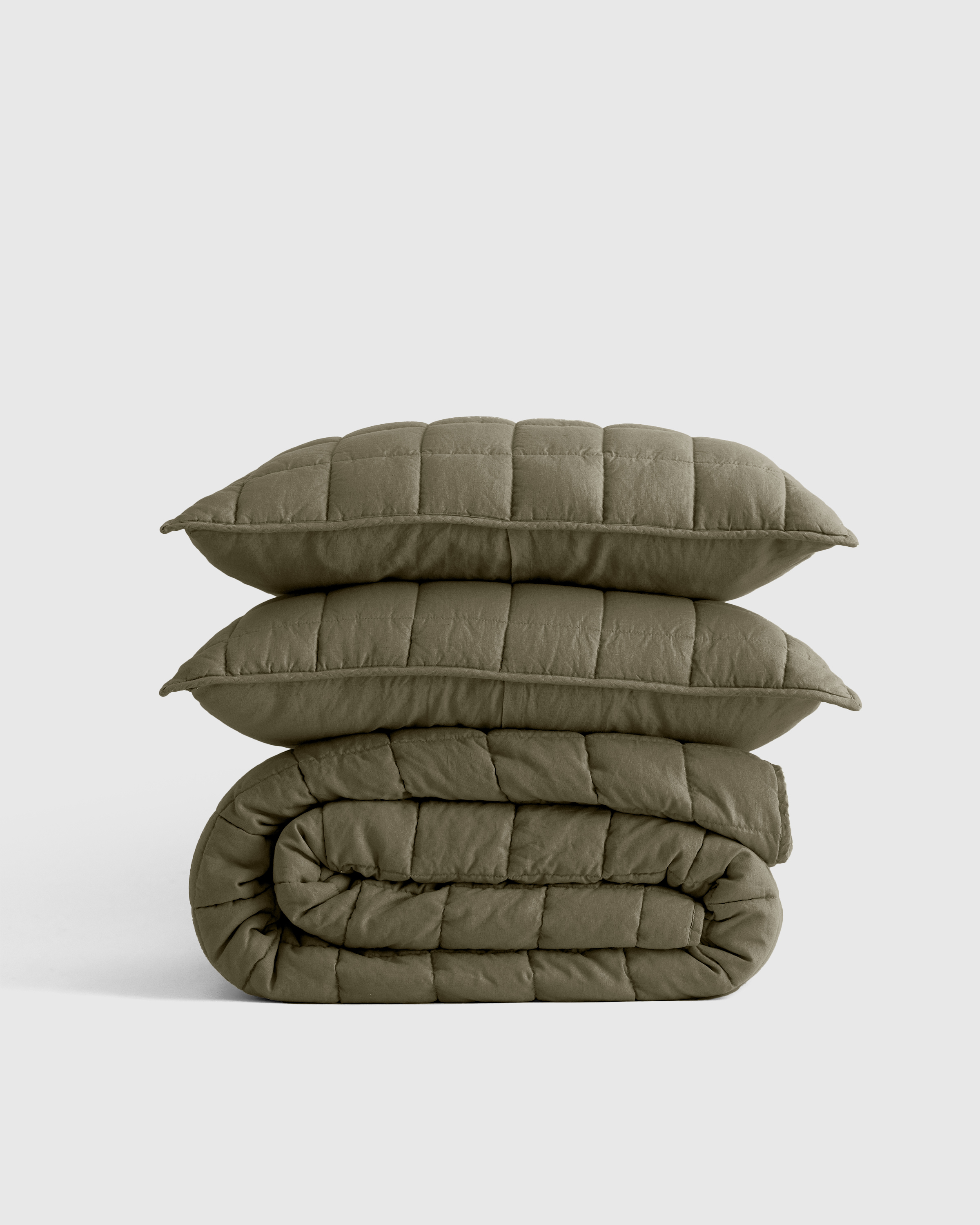 Dusty Olive European Linen Box Quilt Set