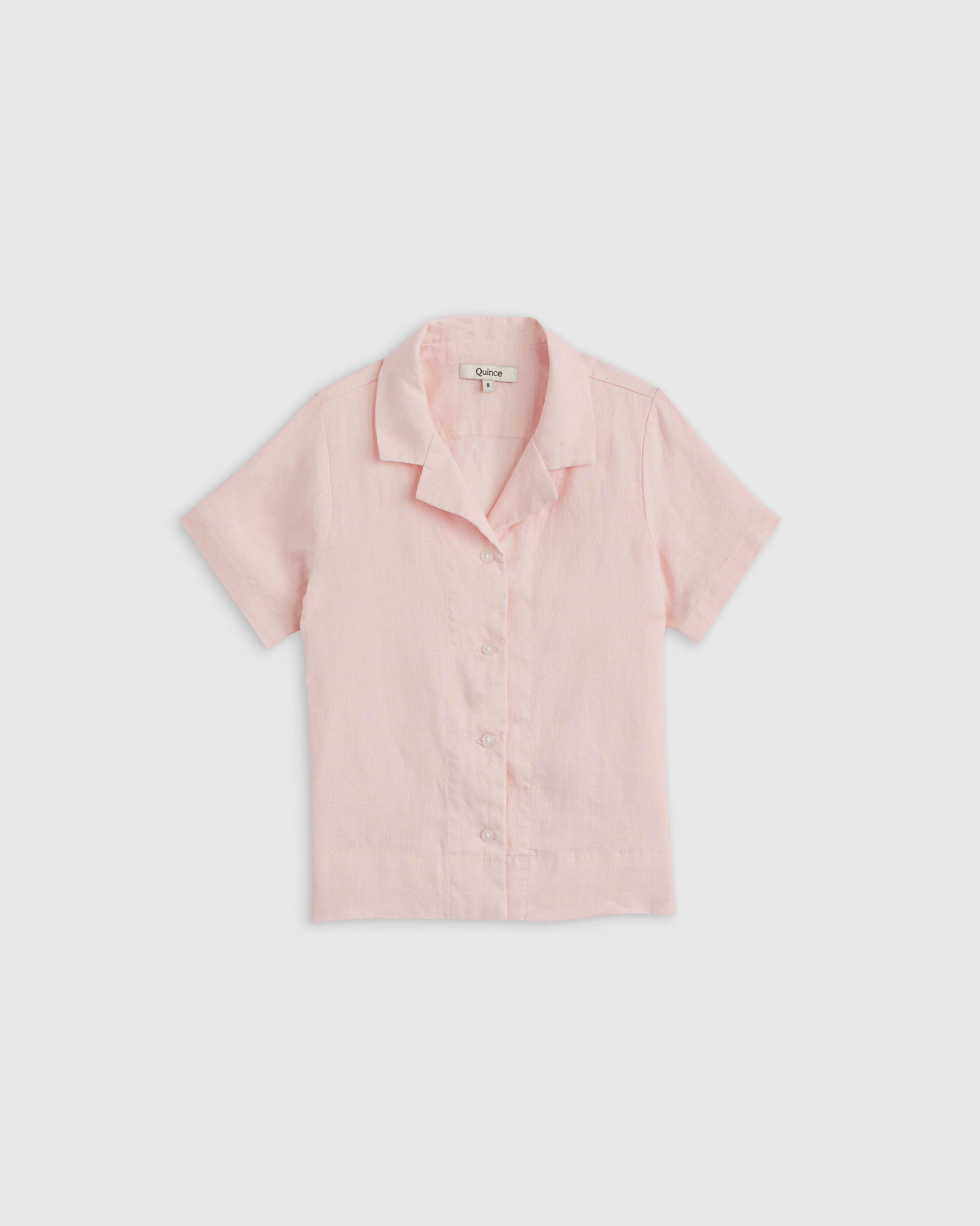 Pale Pink 100% European Linen Short Sleeve Camp Shirt