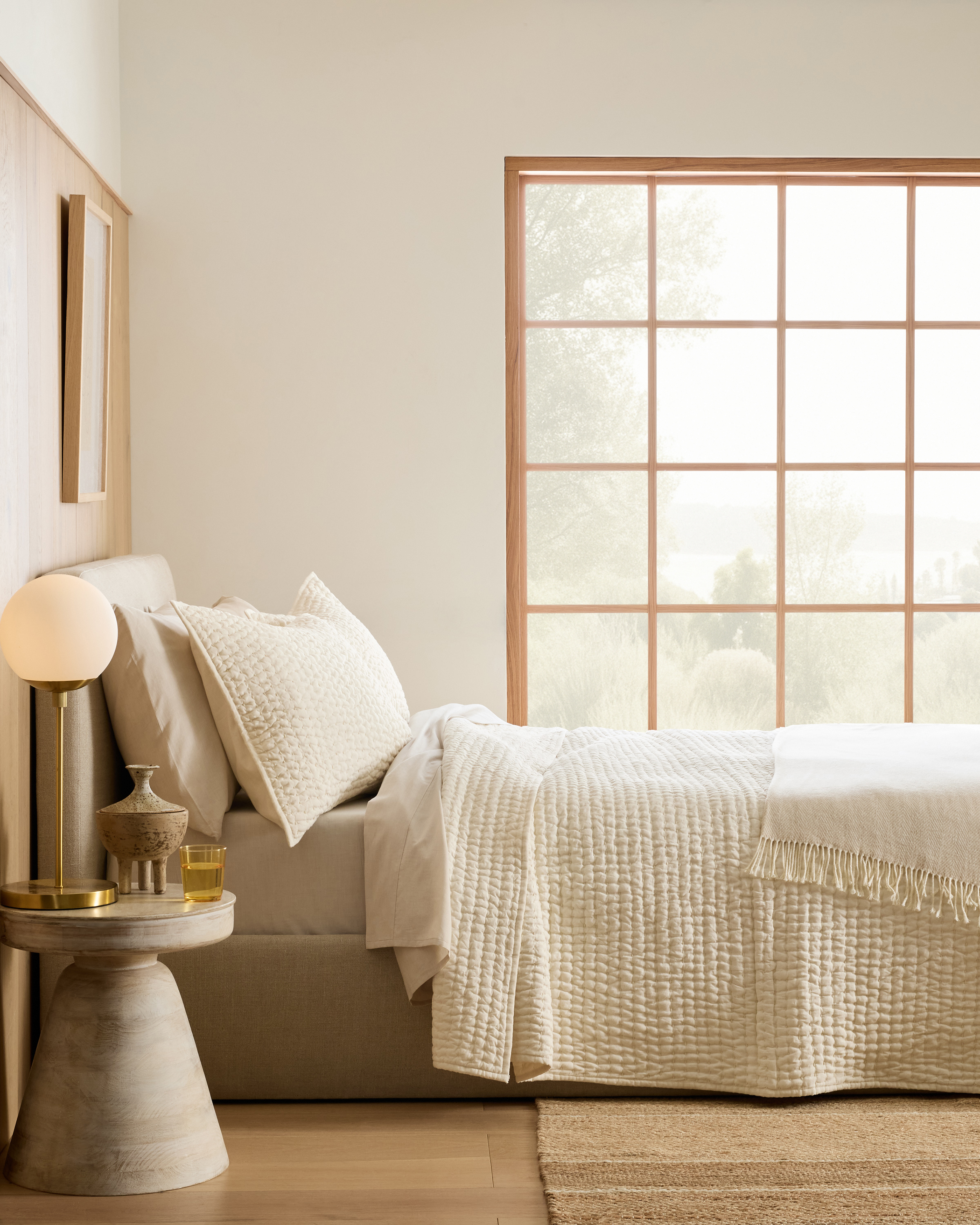 Ivory European Linen Cotton Stitch Quilt