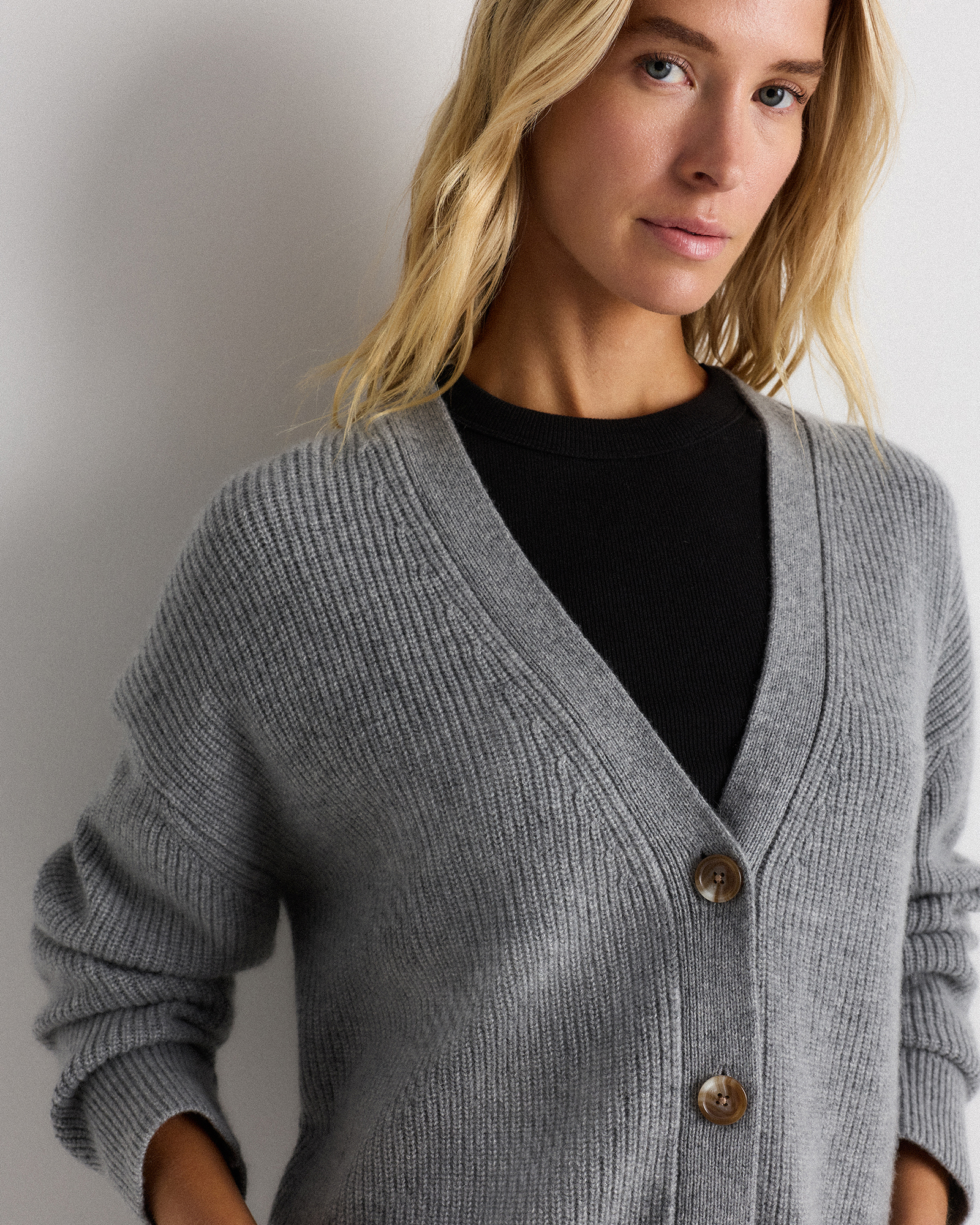 Mongolian Cashmere Fisherman Cropped Boxy Cardigan Sweater in