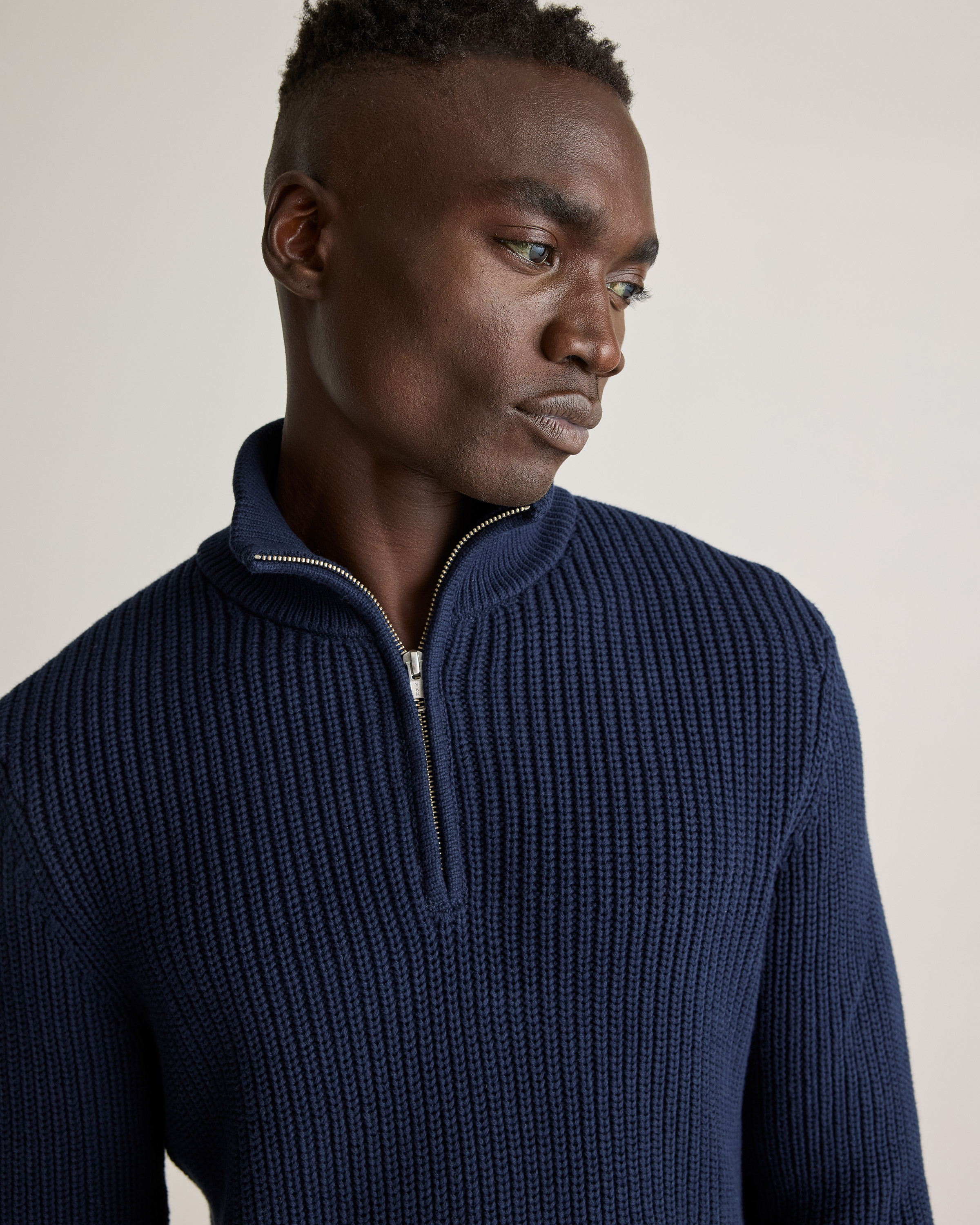 100% Organic Cotton Fisherman Quarter-Zip Sweater in Navy