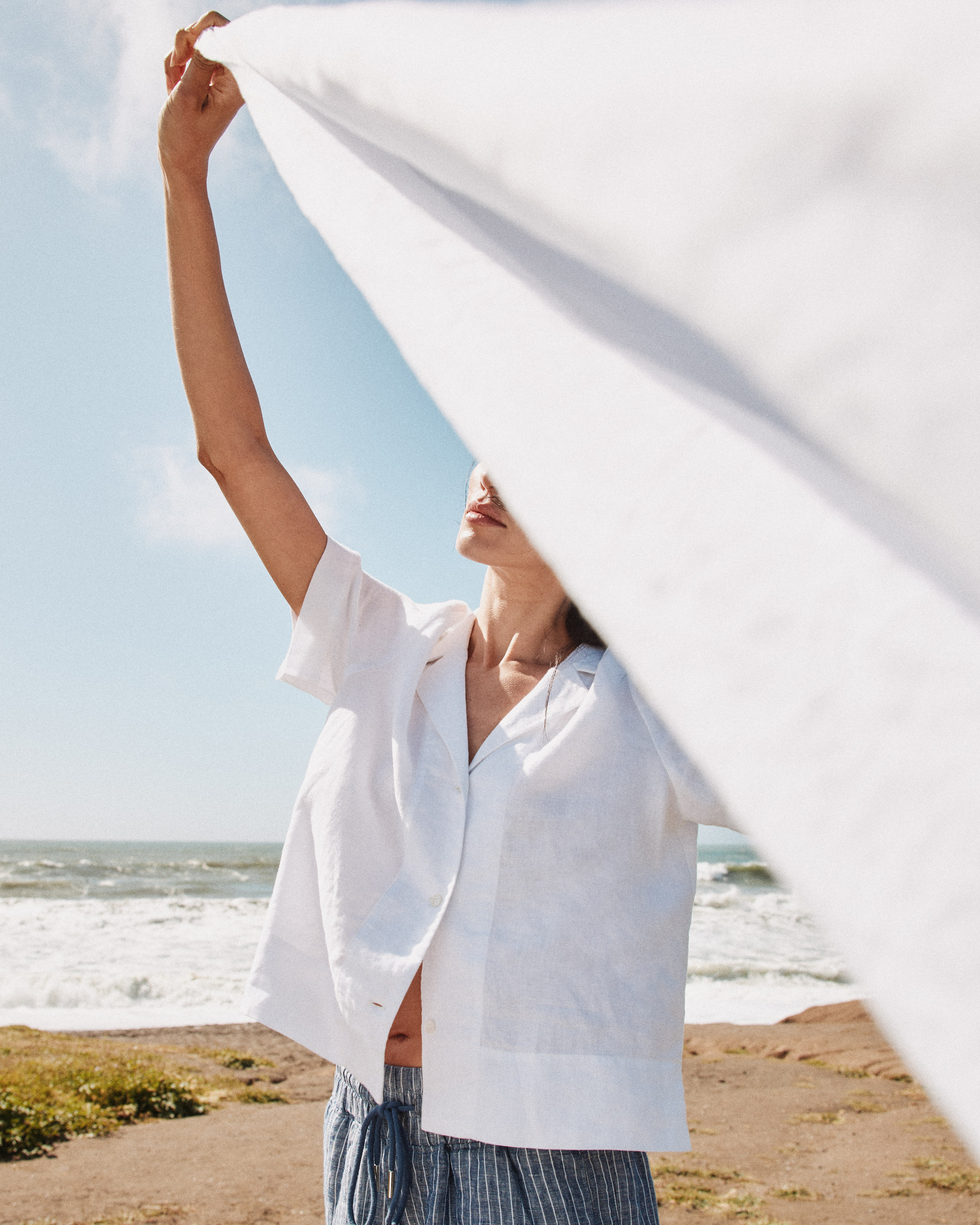 Women's 100% European Linen Short Sleeve Shirt in White
