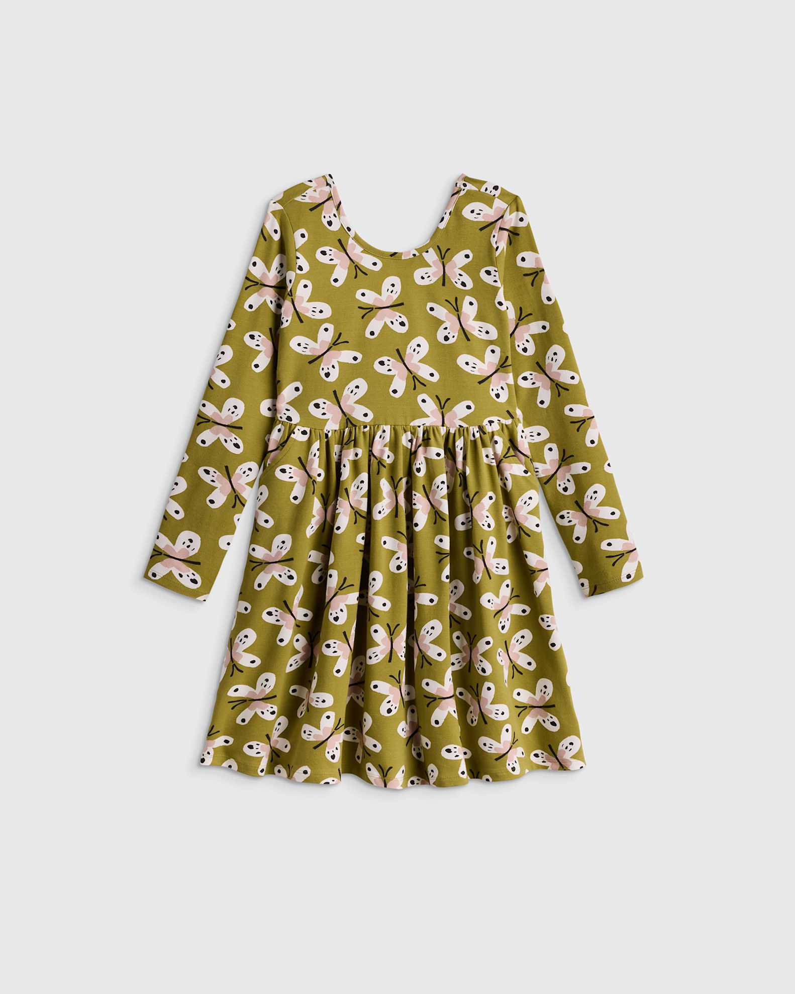 Long Sleeve Skater Dress in Butterfly Meadow, Size 5T, Organic Cotton by Quince - Toddler Long Sleeve Skater Dress in Butterfly Meadow, Size 5T, Organic Cotton by Quince - Toddler