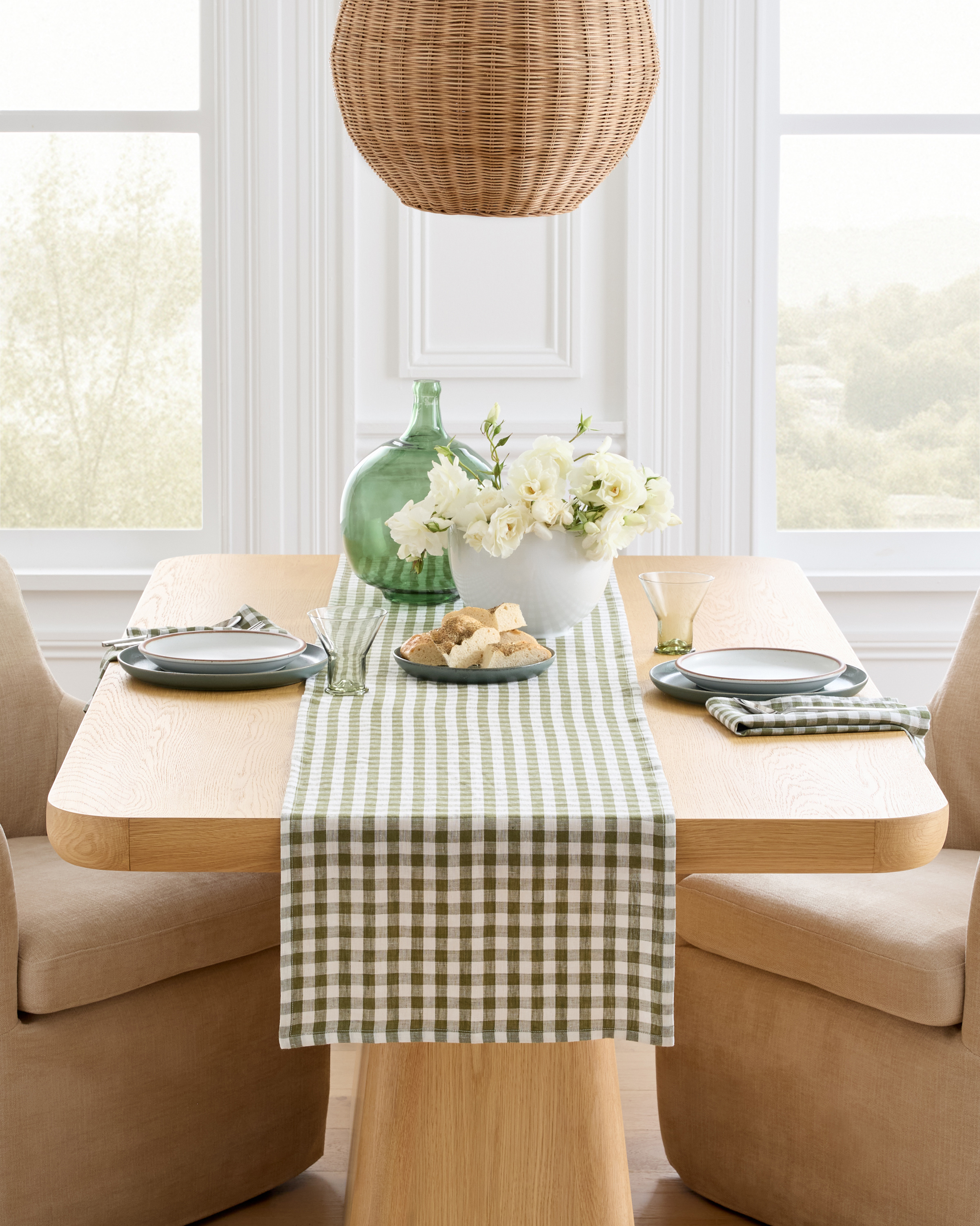 Olive European Linen Gingham Table Runner 