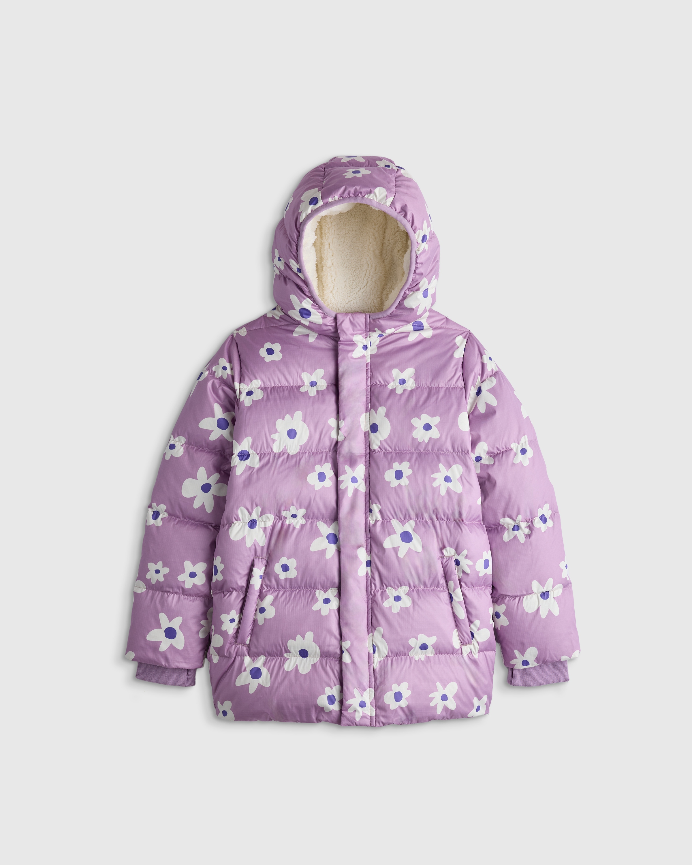 Purple Floral Heavyweight Down Puffer Coat