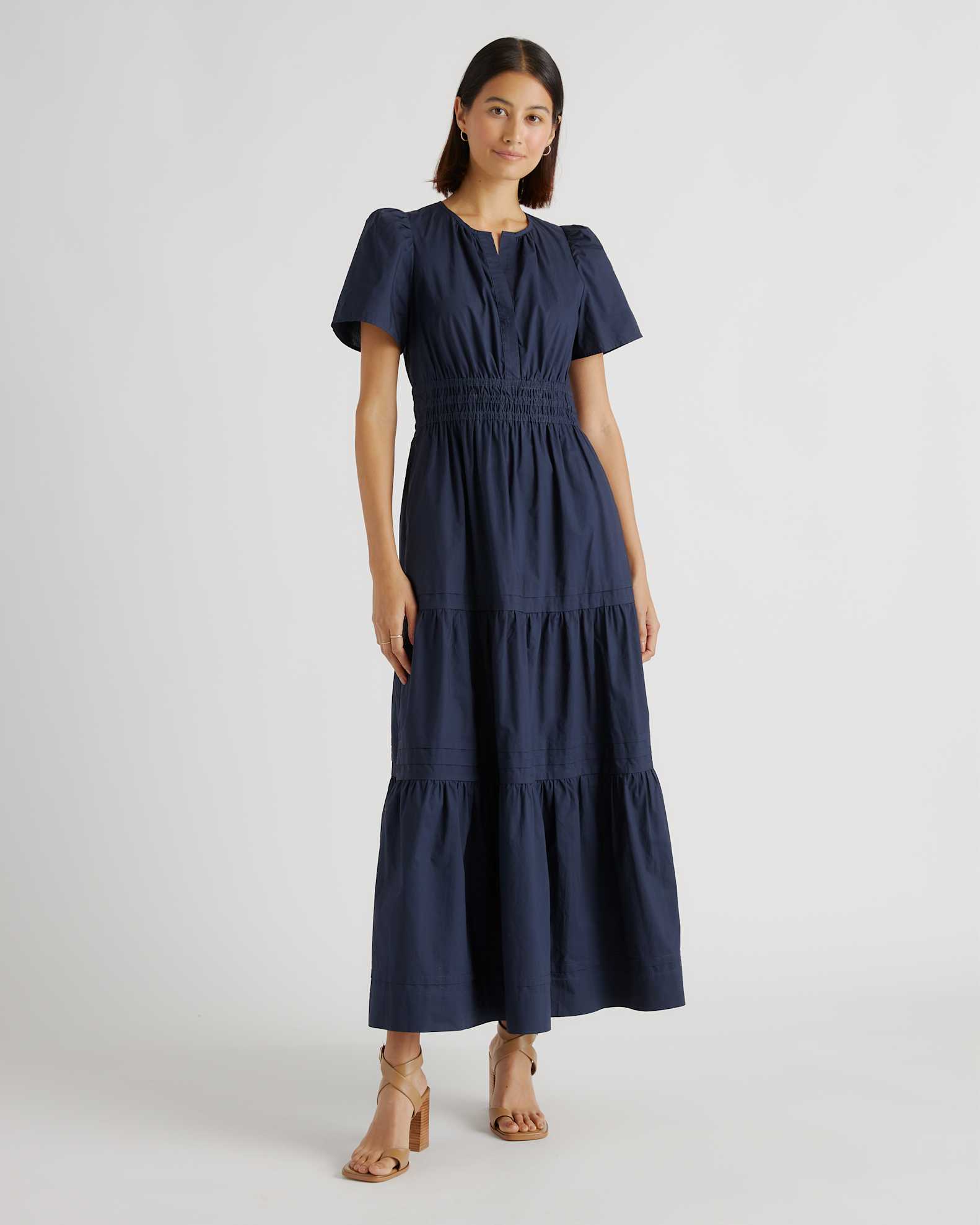 100% Organic Cotton Tiered Maxi Dress in Navy