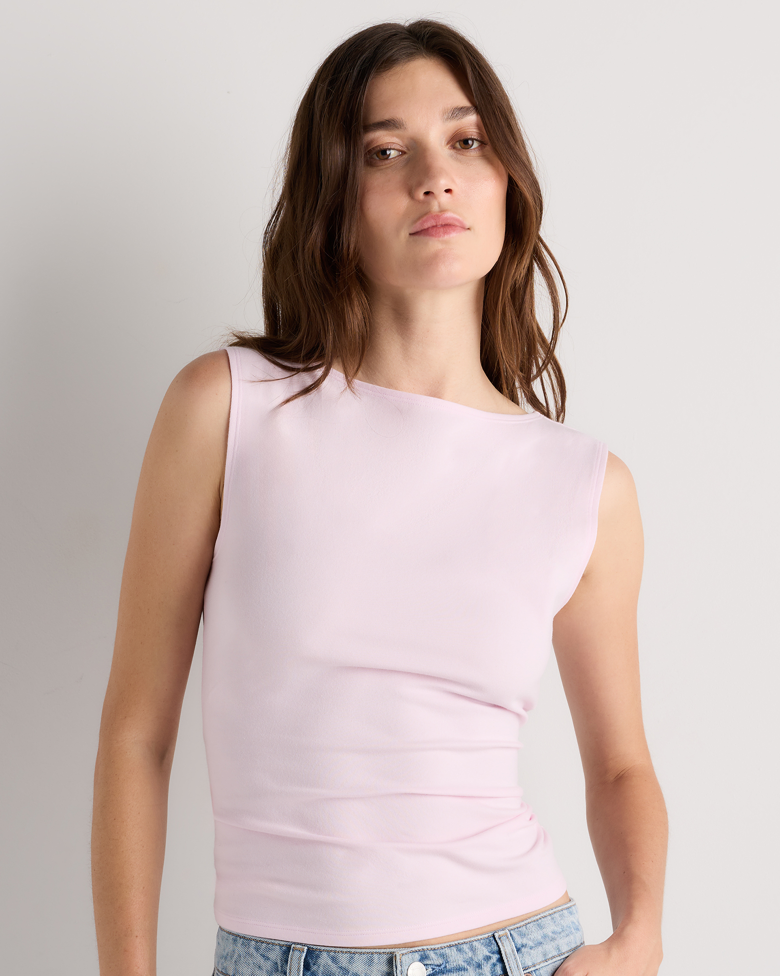 Stretch Cotton Jersey Boat Neck Tank | Quince Canada