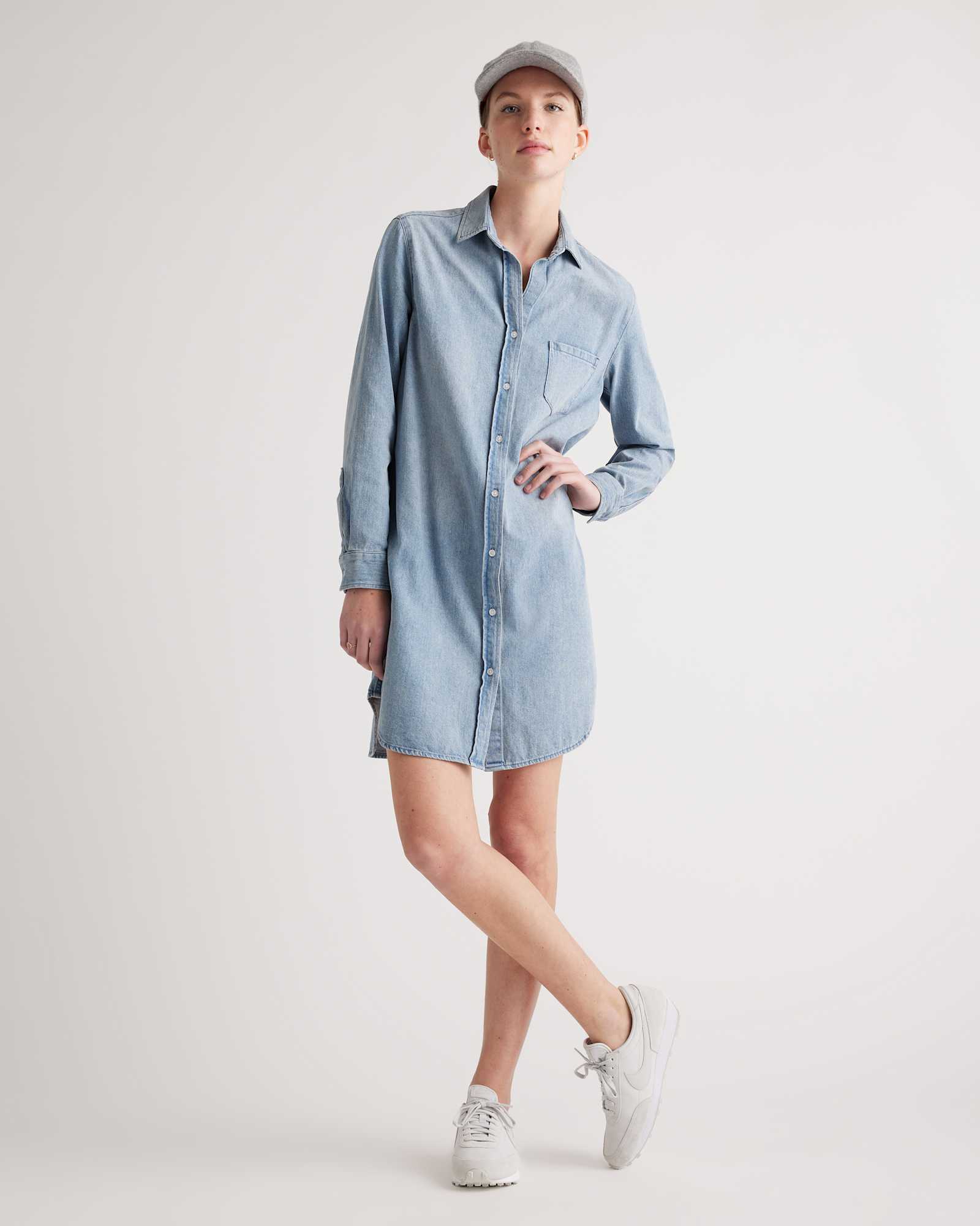 Distressed Denim Shirt Dress in Blue | Quince Canada Distressed Denim Shirt Dress in Blue | Quince Canada