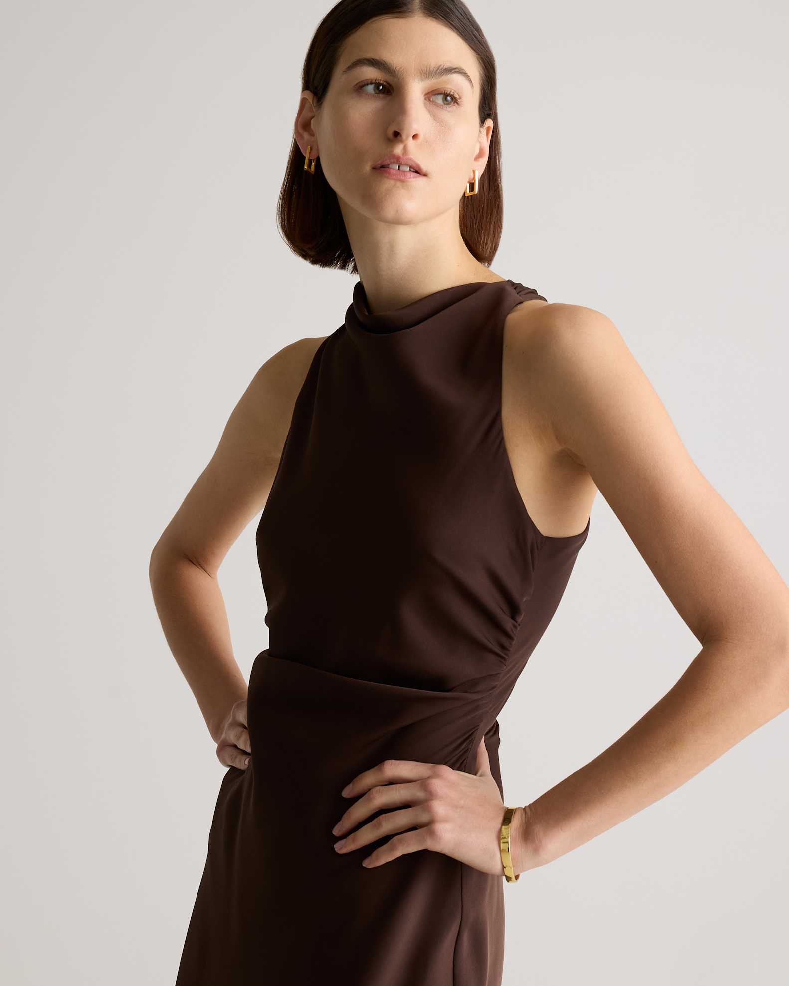 quince washable stretch silk high neck midi dress Quince Women's Washable Stretch Silk High Neck Midi Dress, Wine Tasting Color, Size Large, Hypoallergenic & Thermoregulating Mulberry Silk