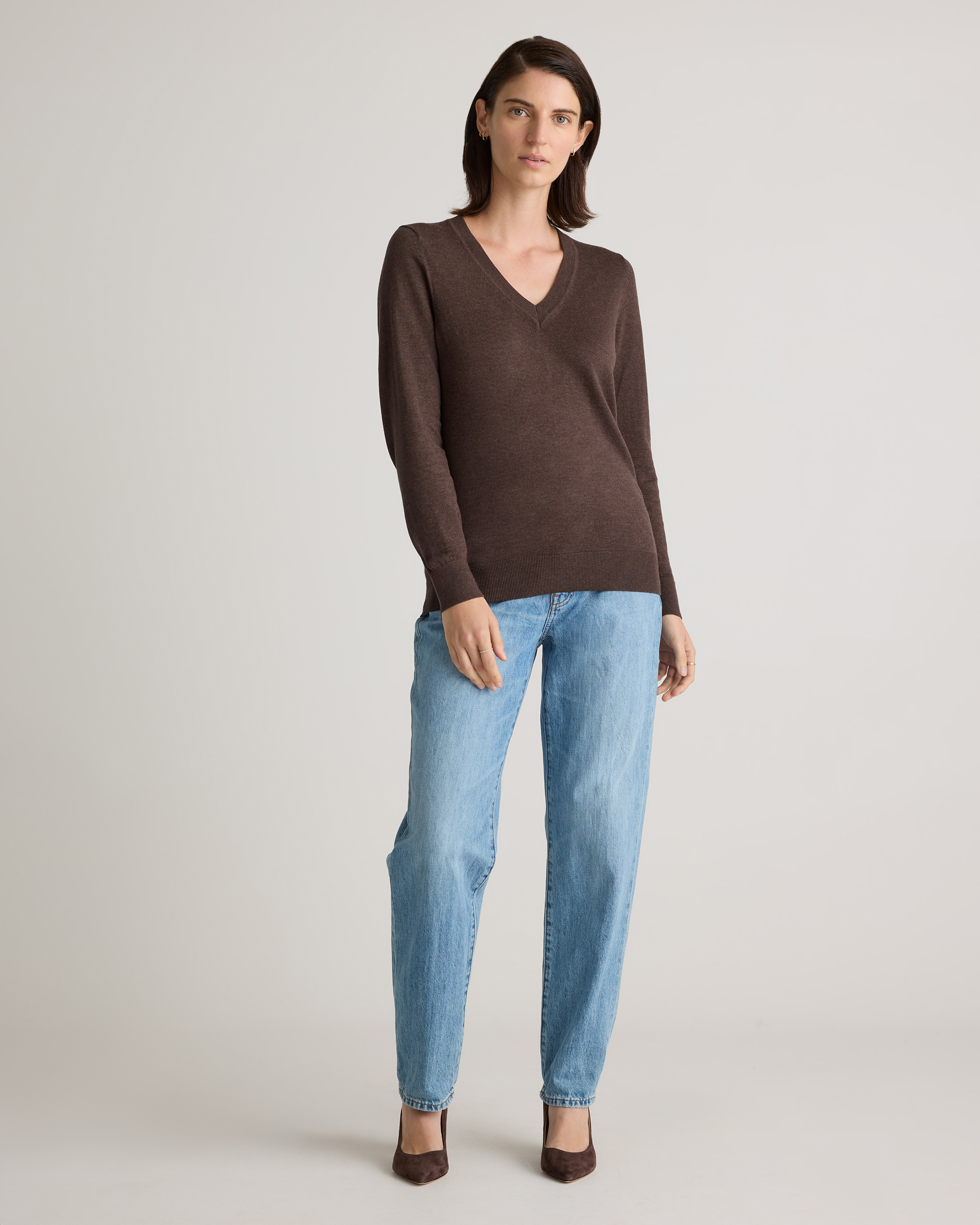 トップス W/Si/Ca 18G V Neck Knit HEATHER MOCHA W/Si/Ca 18G V Neck Knit W/Si/Ca 18G V Neck Knit HEATHER MOCHA