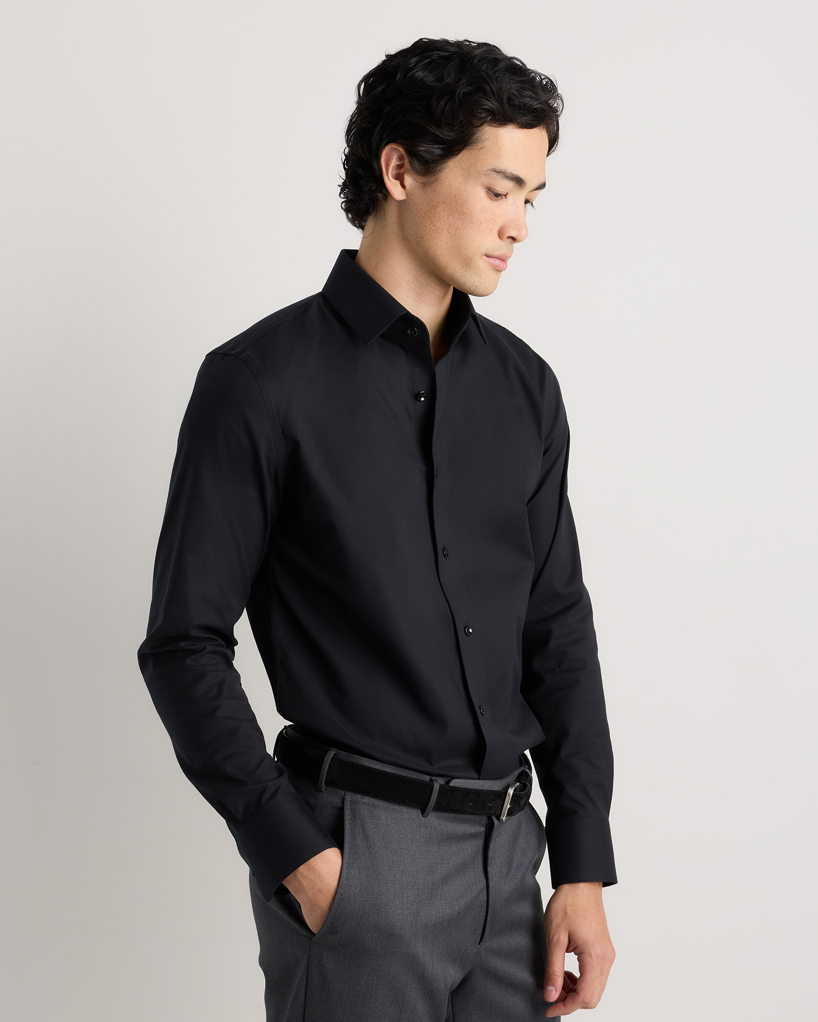 Men's Organic Cotton Oxford Non-Iron Dress Shirt - Slim Fit in Black