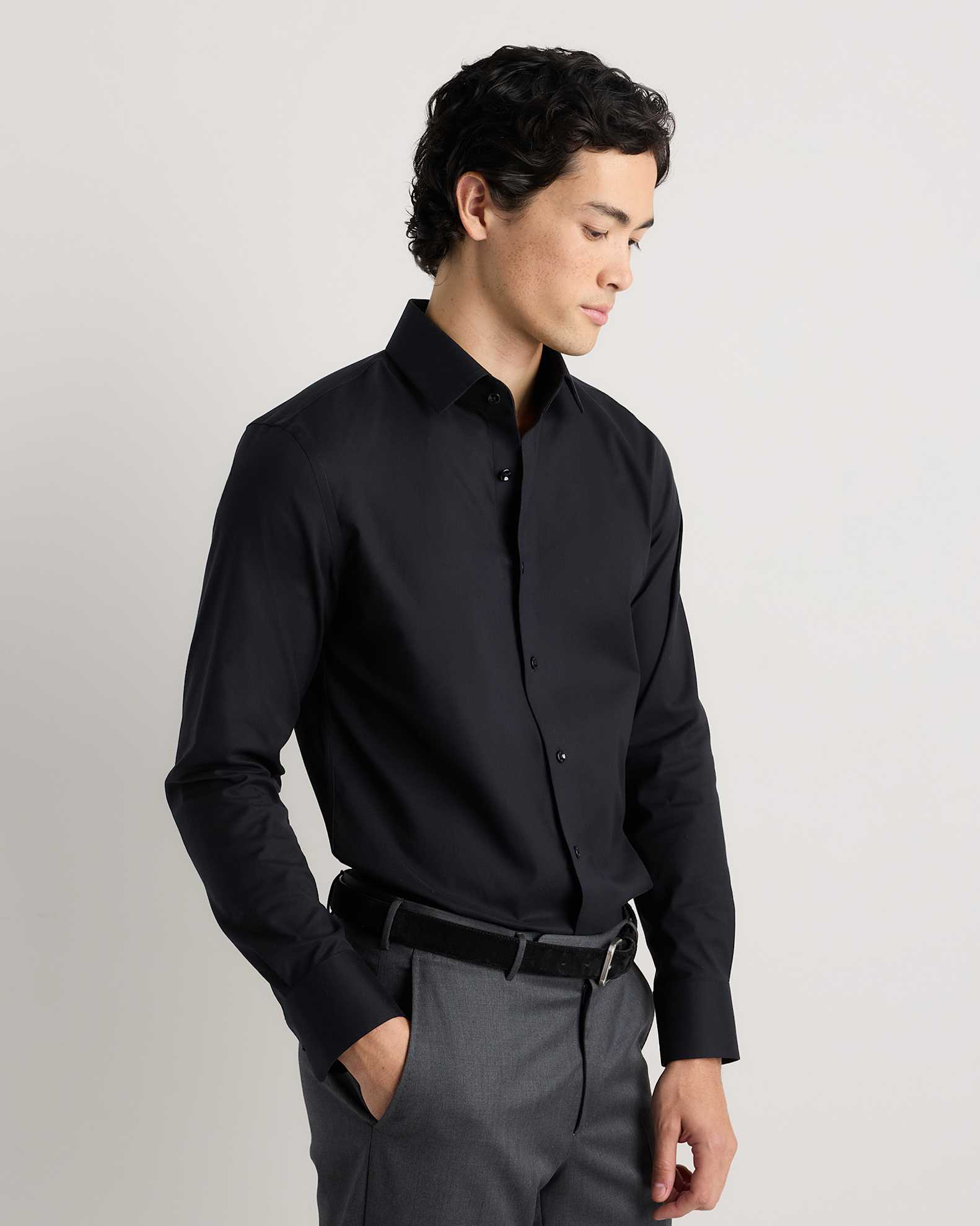 Men's Organic Cotton Oxford Non-Iron Dress Shirt - Slim Fit in Black Men's Organic Cotton Oxford Non-Iron Dress Shirt - Slim Fit in Black