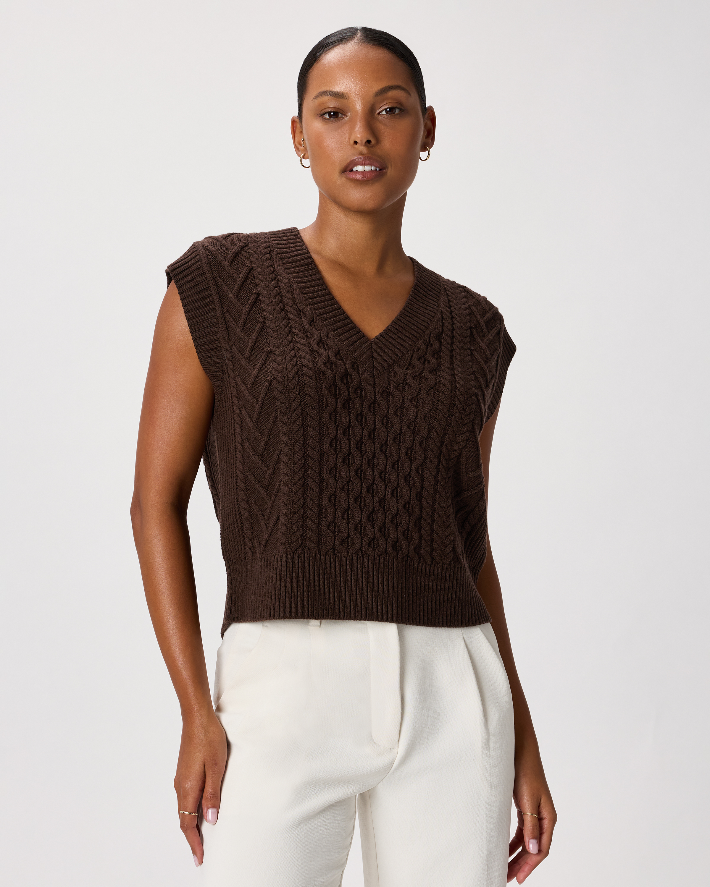 Coffee Bean Brown Australian Merino Wool Cable Sweater Vest