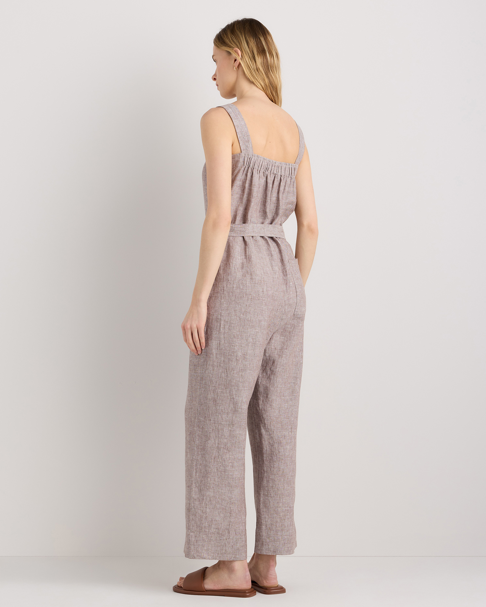 100% European Linen Square Neck Jumpsuit