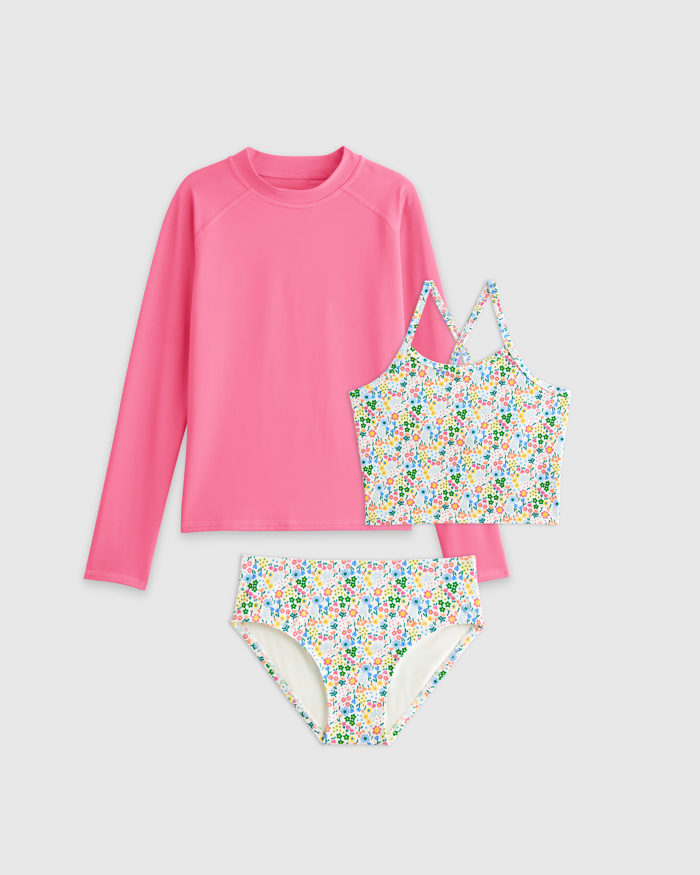Ditsy Floral Tankini and Long Sleeve Raglan Rash Guard Set