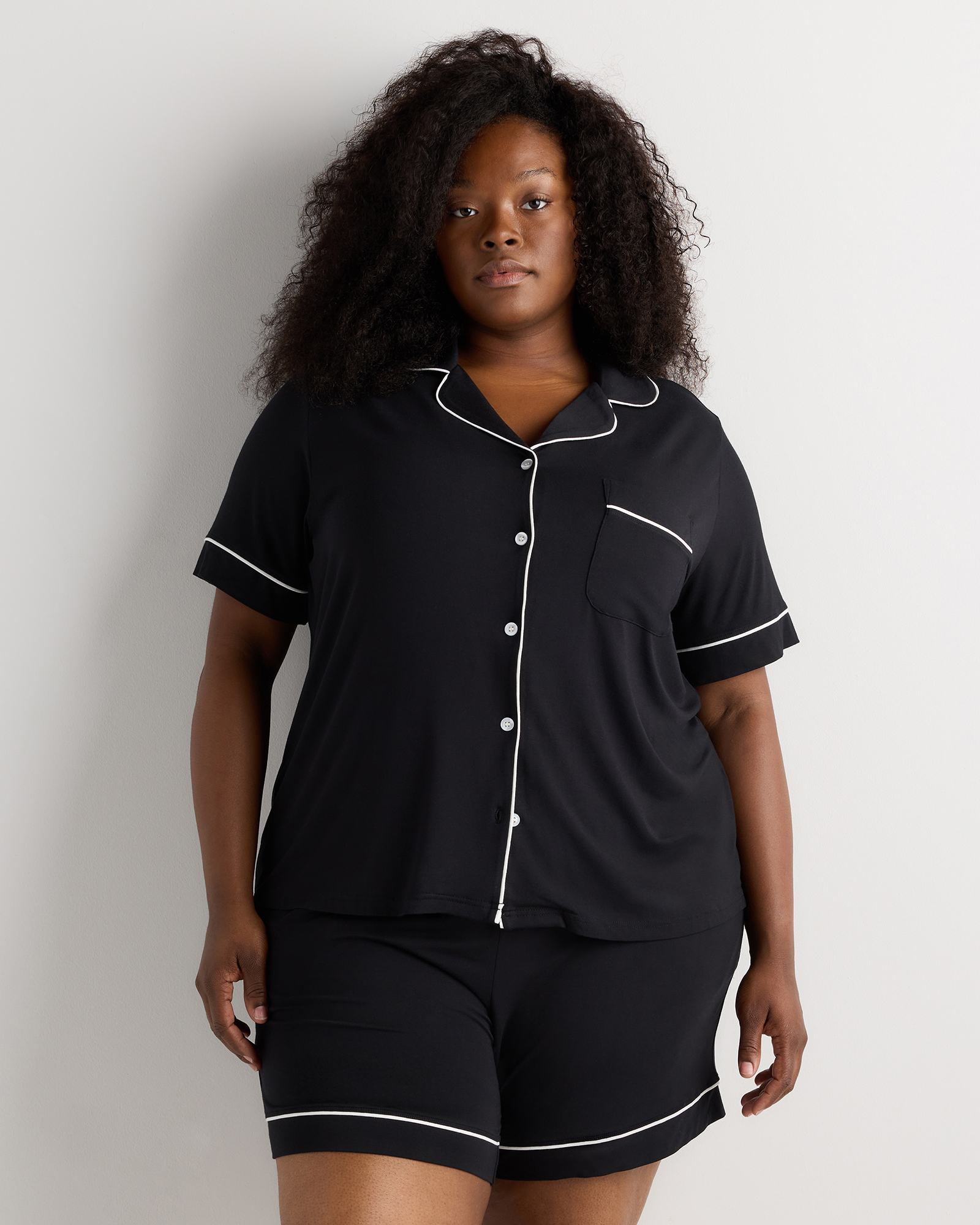 Black Bamboo Jersey Short Sleeve Pajama Set