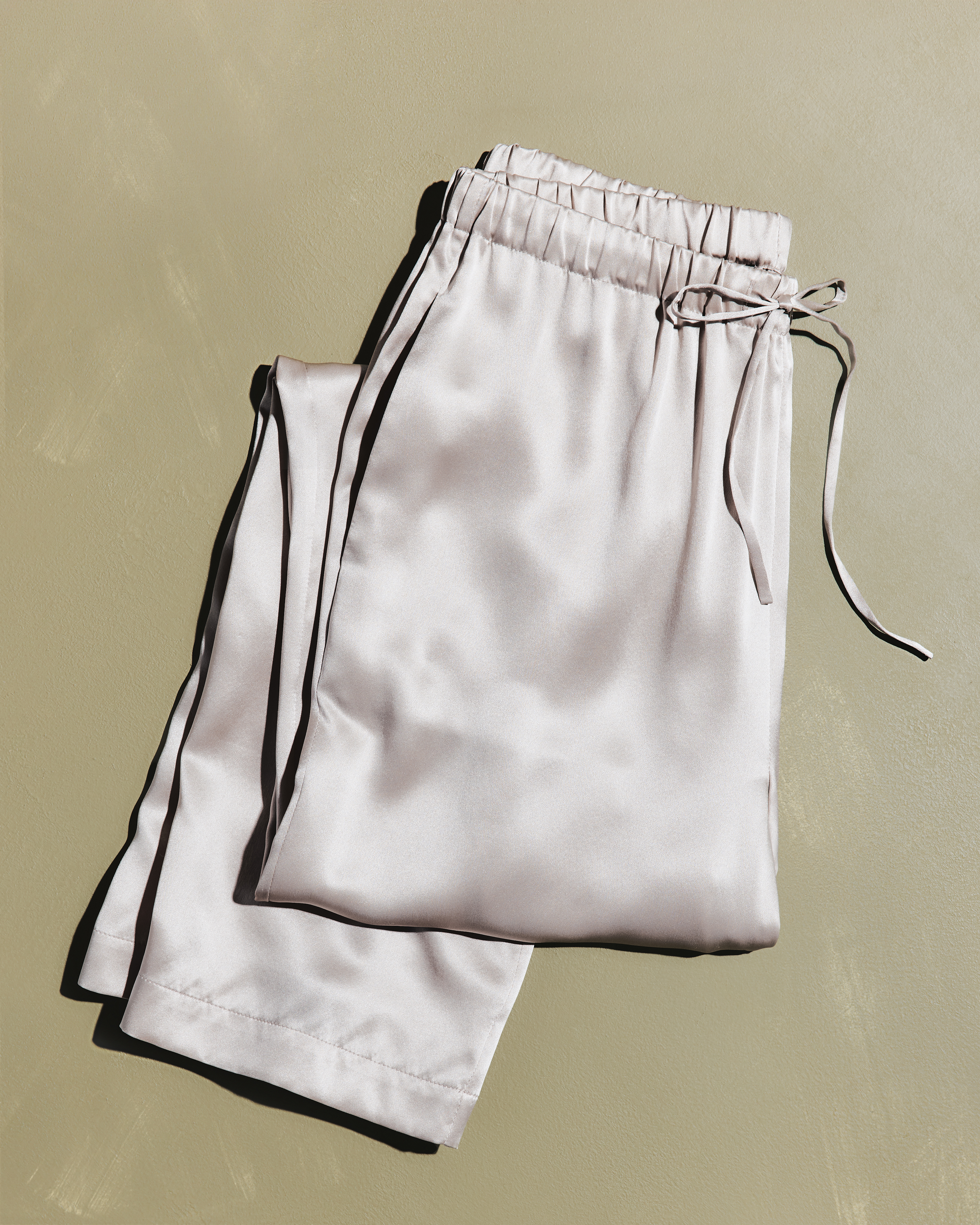 Champagne 100% Washable Silk Drawstring Wide Leg Pants
