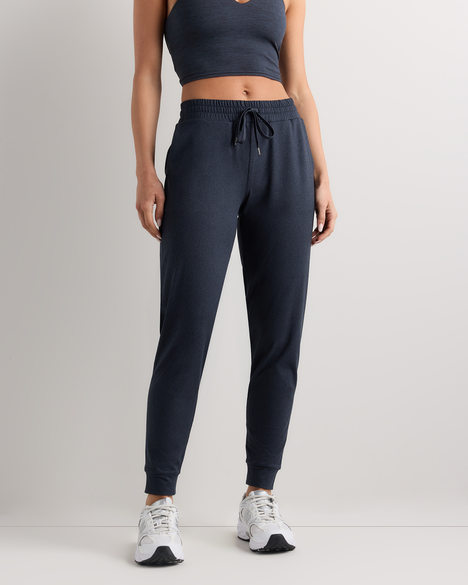 Heather Deep Navy Flowknit Mid-Rise Joggers